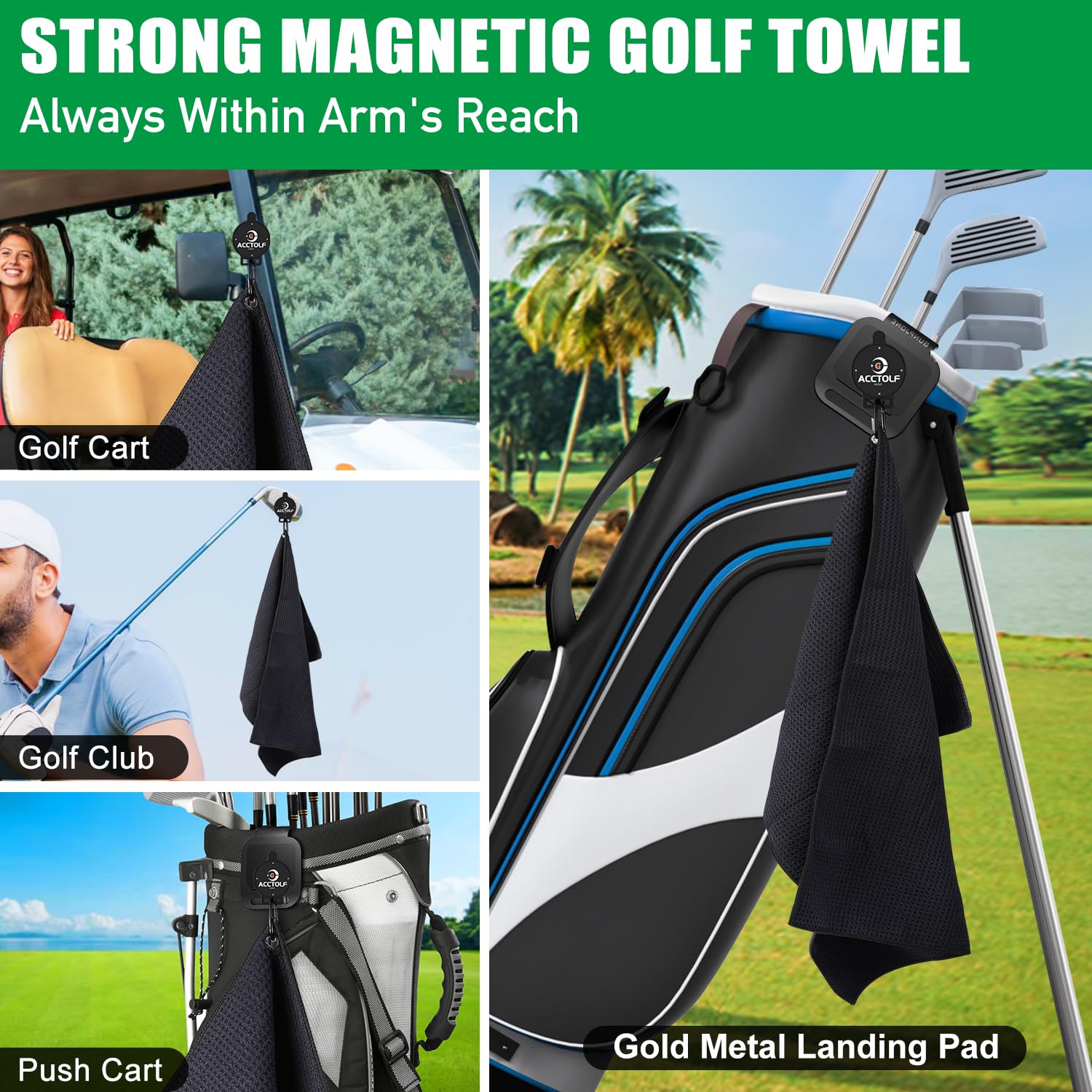 **Premium Magnetic Golf Towel - Super Absorbent Microfiber with Industrial Strength Magnet for Golf Bag, Cart & Clubs | Perfect Golf Accessory for Players & Enthusiasts | Ideal for On-Course Cleaning & Club Maintenance**