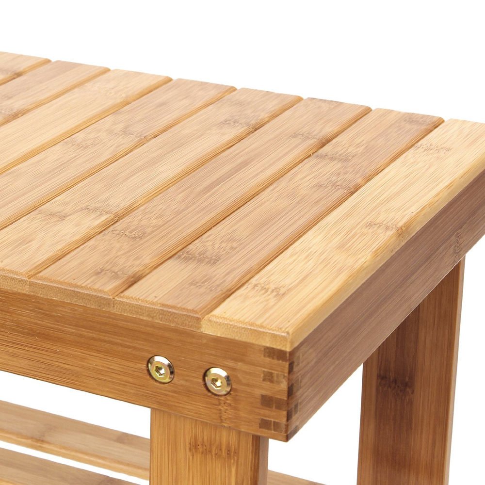 Lykos Bamboo Shoe Storage Bench - Entryway Organizer with Rack Shelf for Boots & Shoes - Perfect for Hallway, Mudroom, or Closet Organization