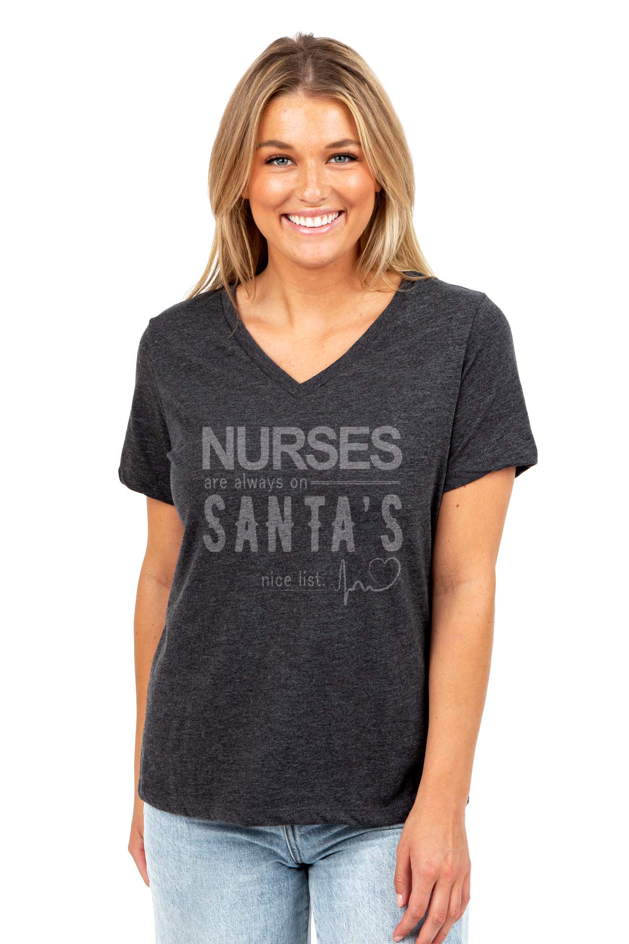 Nurses Are Always On Santa's Nice List Women's Casual V-Neck T-Shirt - Comfortable Workwear for Healthcare Professionals & Holiday Gifts