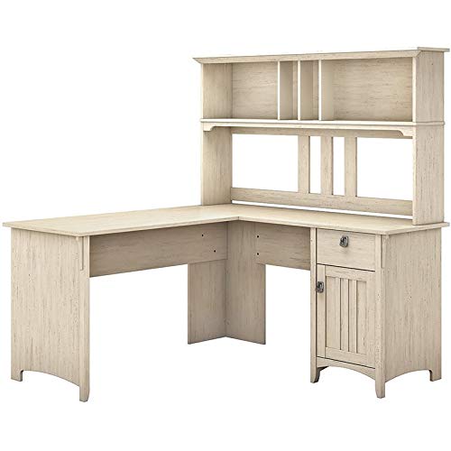 Scranton & Co Antique White L-Shaped Desk with Hutch - Home Office Furniture for Small Spaces, Computer Workstation & Study Room Organization