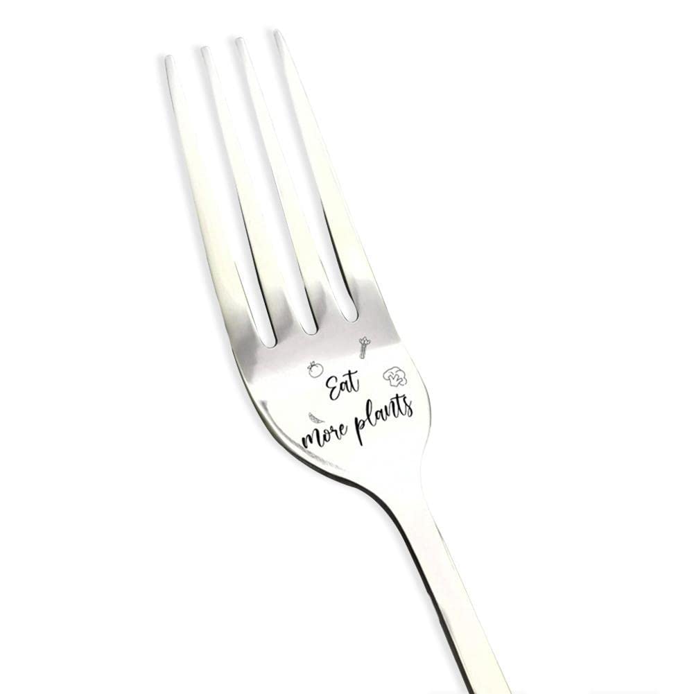 Funny Engraved 'Eat More Plants' Stainless Steel Dinner Forks - Perfect Couple Forks for Wedding, Anniversary & Valentine's Day Gifts - Ideal for Vegan Couples, Plant-Based Diet Lovers & Eco-Friendly Dining