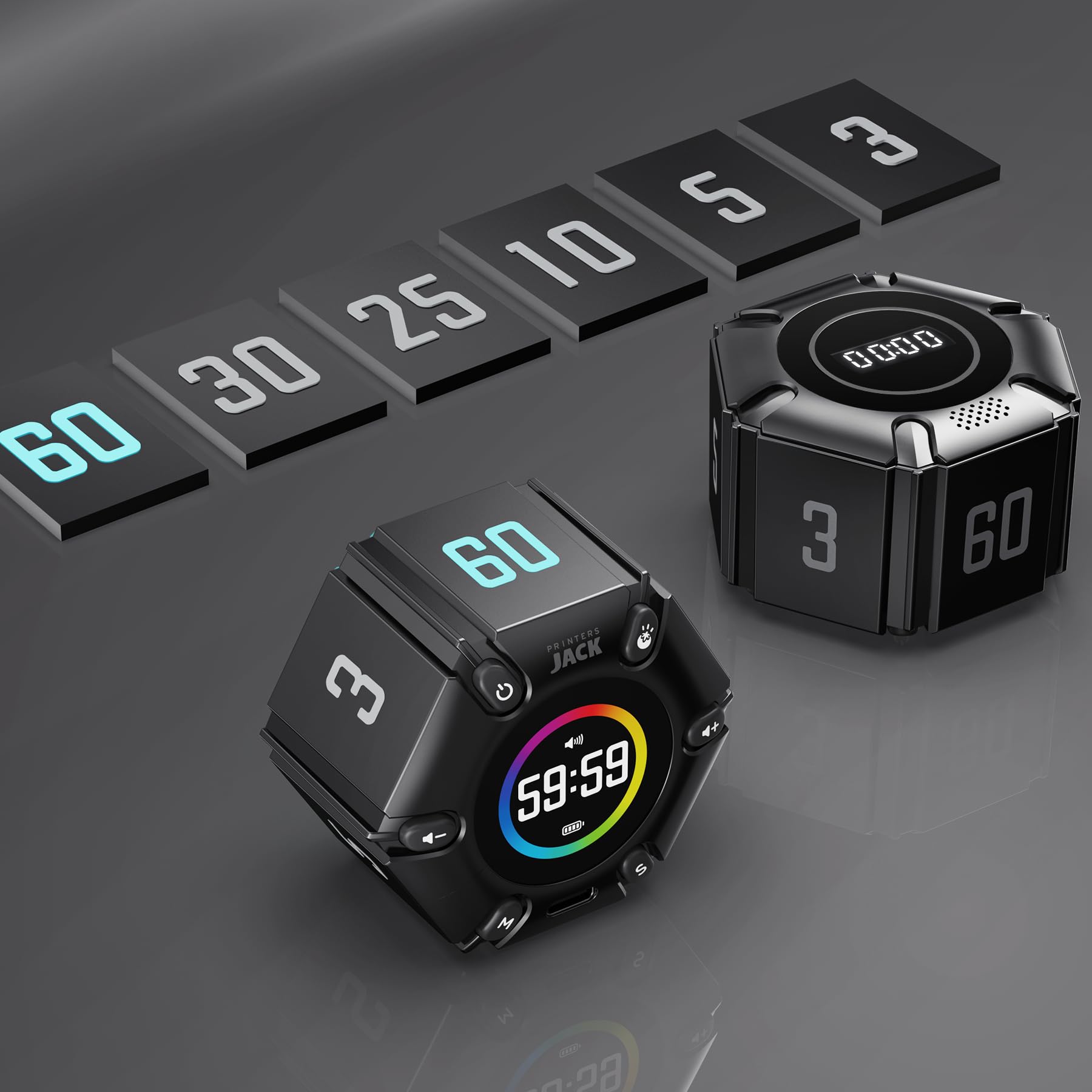 Pomodoro Timer Cube - Visual Focus Timer with Mute, Vibration & Adjustable Sound Alerts - 3/5/10/25/30/60min Custom Countdown - Productivity Tool for Office Work, Study, ADHD Focus - Black - Perfect for Time Management & Task Tracking
