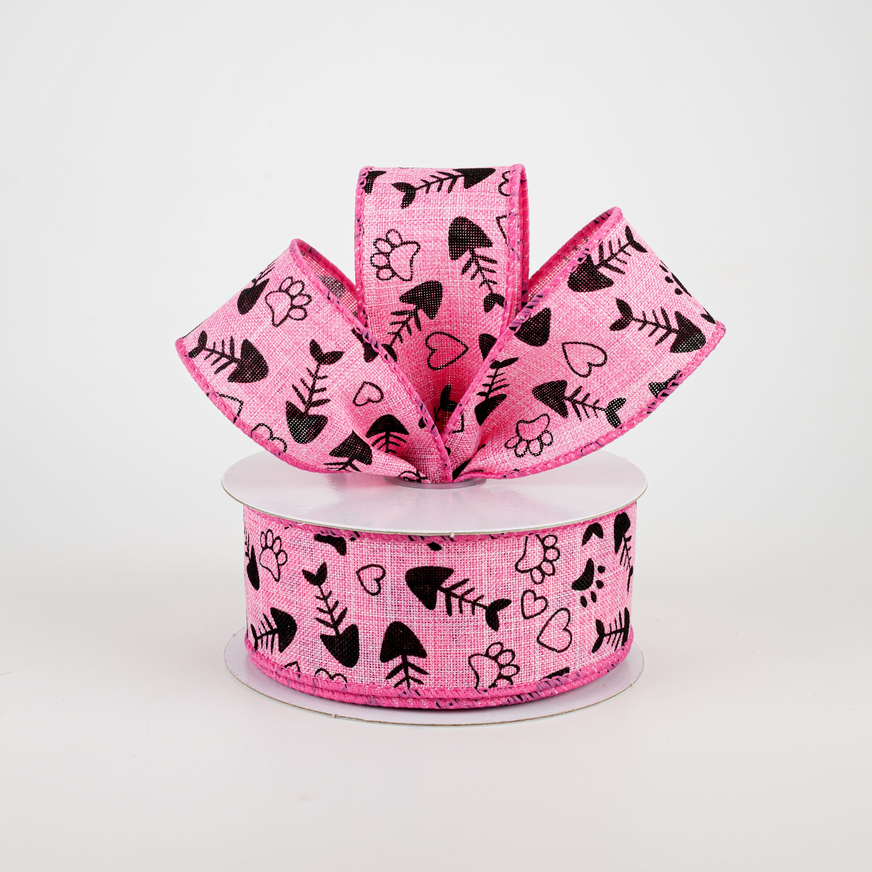 1.5 Inch Cat Treat Paw Heart Ribbon - Pink 10 Yards for Pet Gifts, DIY Crafts, Wrapping & Party Decorations