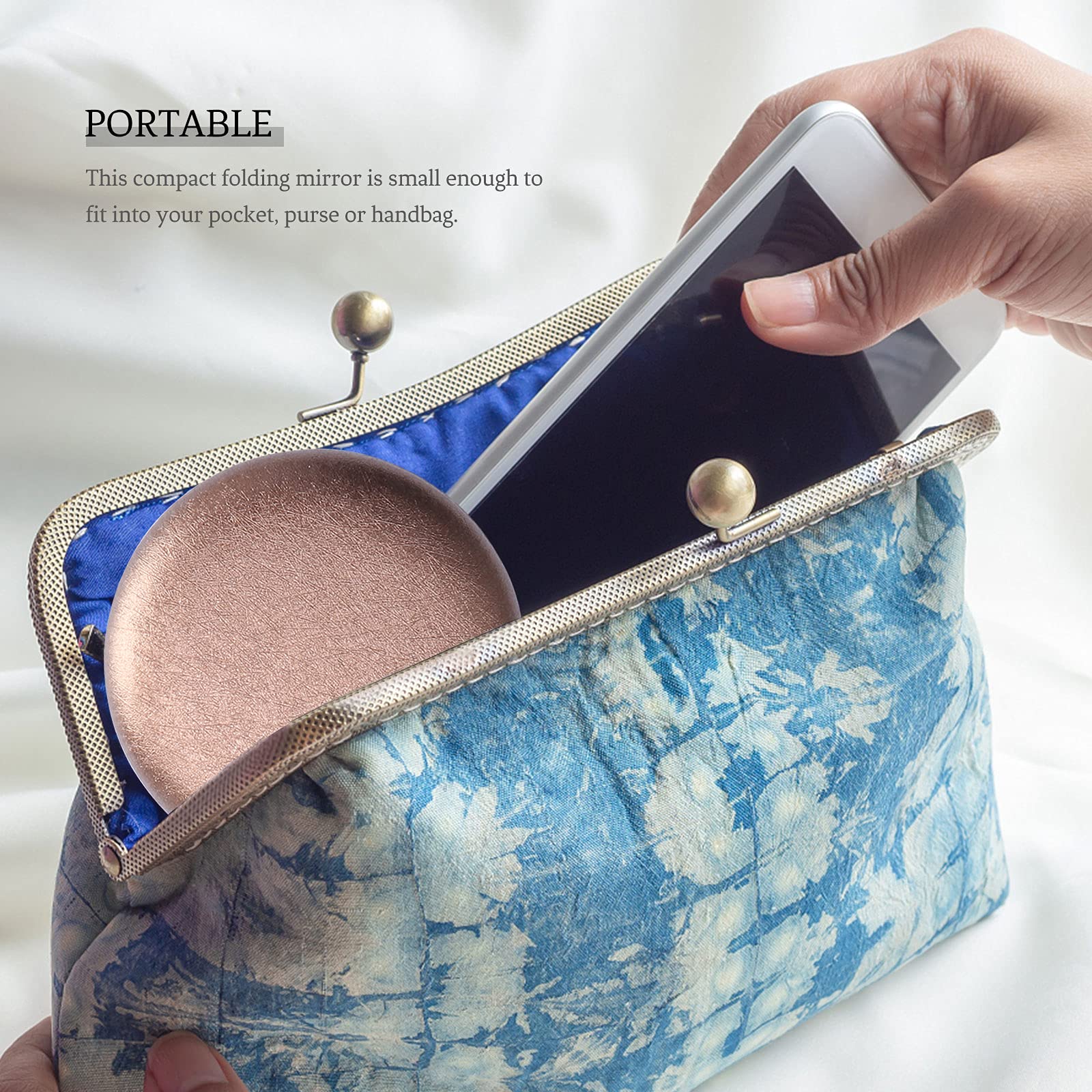FOMIYES Double-Sided Compact Mirror with Keychain - Portable Round Folding Makeup Mirror for Purse, Travel & On-the-Go Touch Ups - Personalized Metal Vanity Mirror Accessory for Women & Girls
