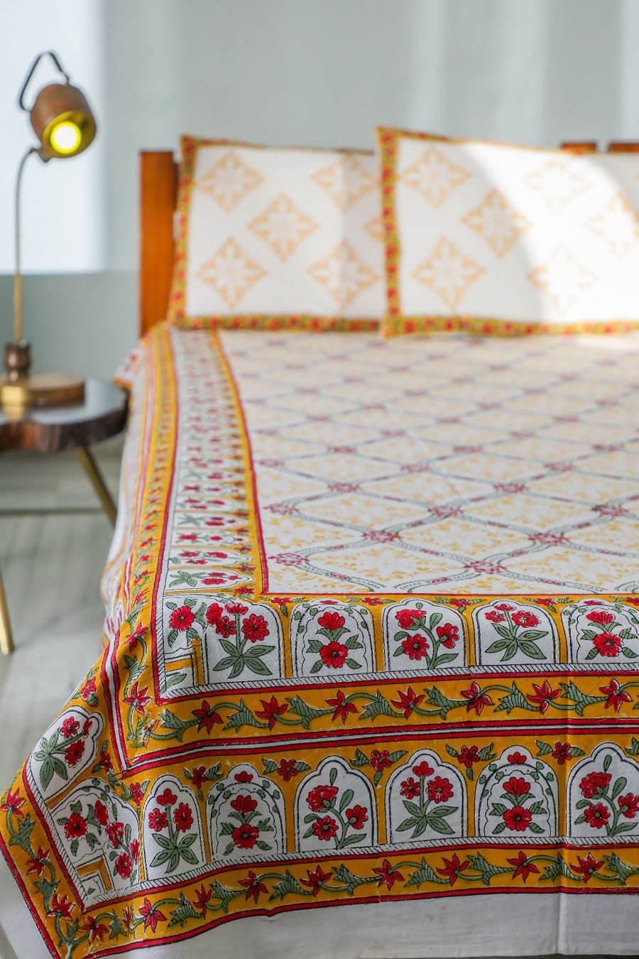 Floral Culture Handblock Printed Cotton Bedsheet - Premium 100% Cotton Handmade Bed Sheet Set for Home Decor & Boho Style Bedroom | Perfect for Master Bedroom, Guest Room & Bohemian Home Decor