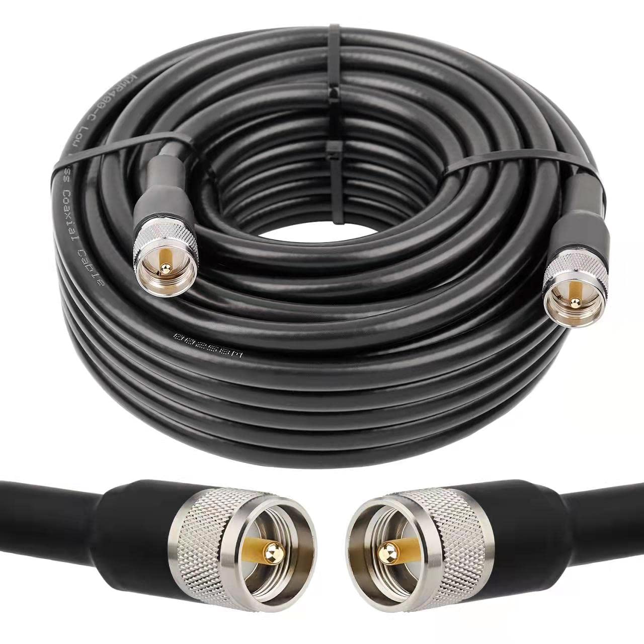 60FT KMR400 PL259 UHF CB Coaxial Cable - Low Loss Male to Male Coax Cable for CB Radio, HAM Radio, VHF Radio, SWR Meter & Antenna Analyzer | Perfect for Outdoor Communication, Emergency Kits & Radio Enthusiasts