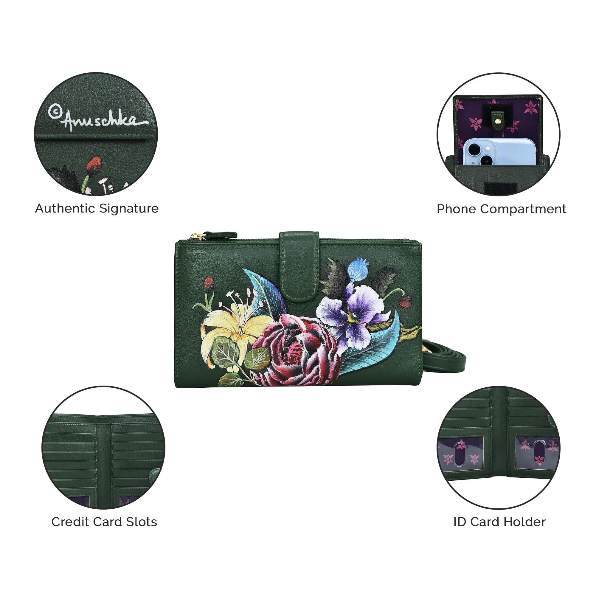 Anuschka Handpainted Leather Women's Wallet & Large Smartphone Case - Perfect for Travel, Work & Everyday Use (iPhone & Android Compatible)
