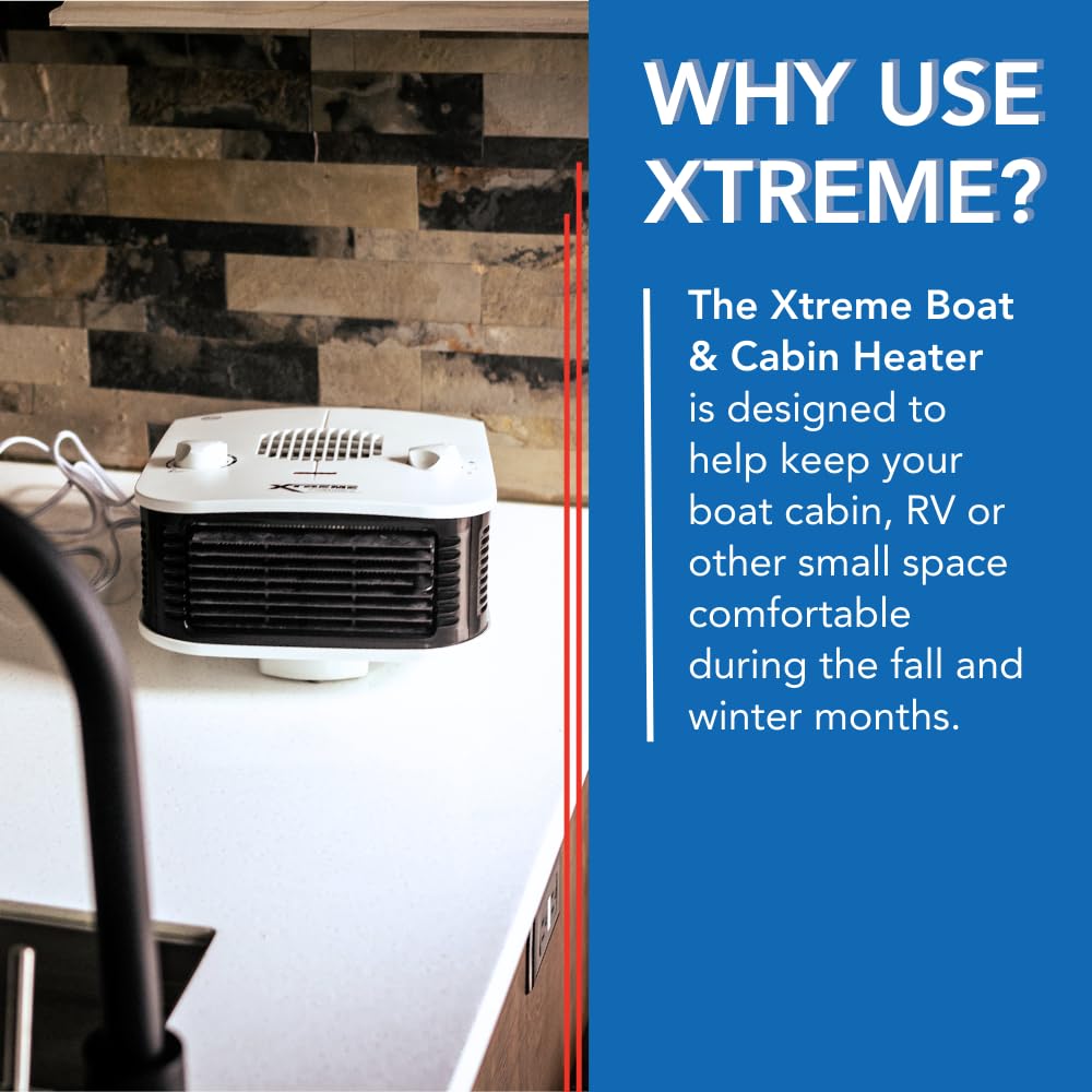 Portable Boat, Cabin & RV Heater with Overheat & Tip-Over Protection - Compact Space Heater for Marine, Camping & Travel - White (Ideal for Winter Boating, RV Trips & Cabin Heating)