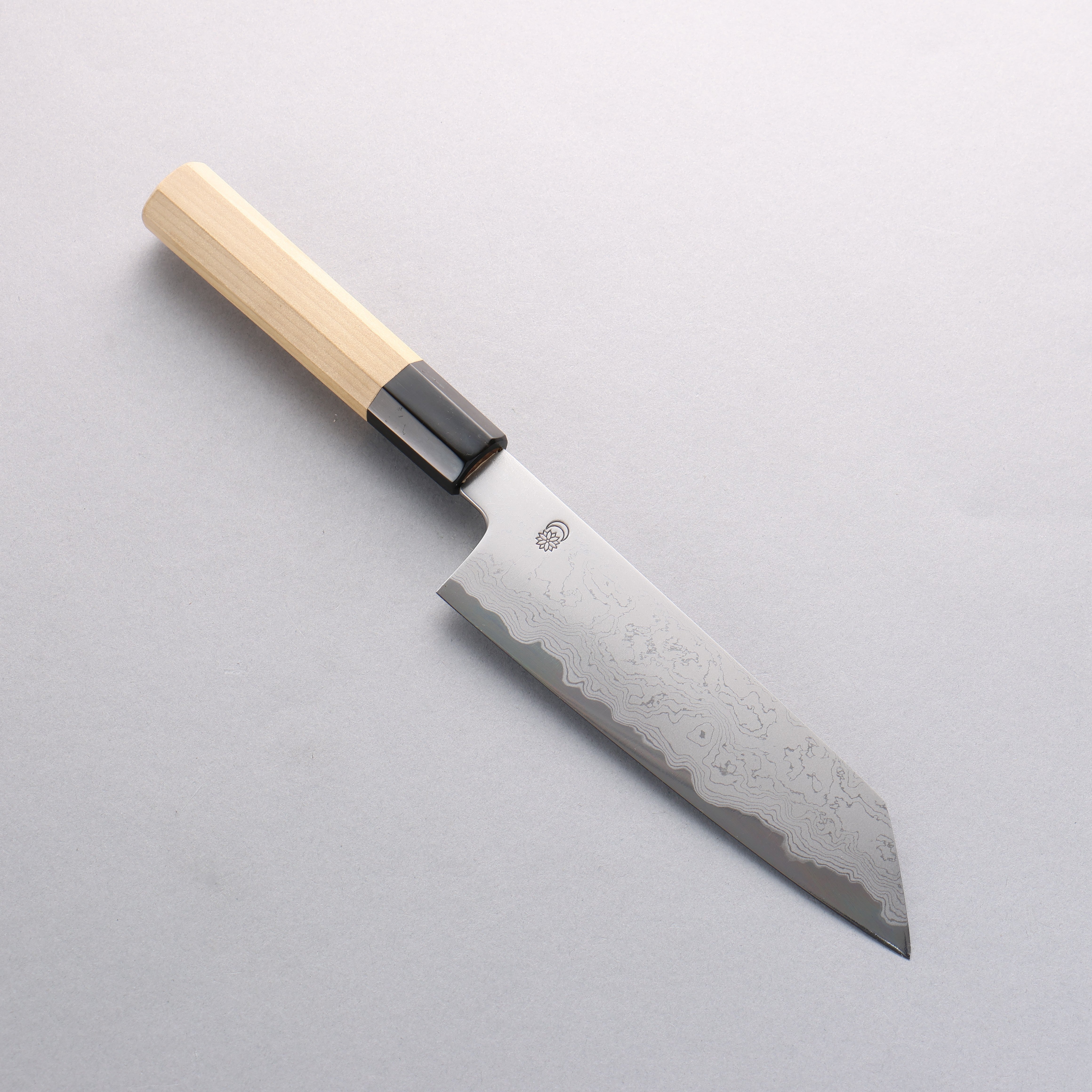 Premium Kikuzuki Blue Steel No.1 Damascus Kiritsuke Santoku Knife 180mm - Japanese Chef Knife with Magnolia Wood Handle - Perfect for Slicing, Dicing & Precision Cutting in Professional & Home Kitchens