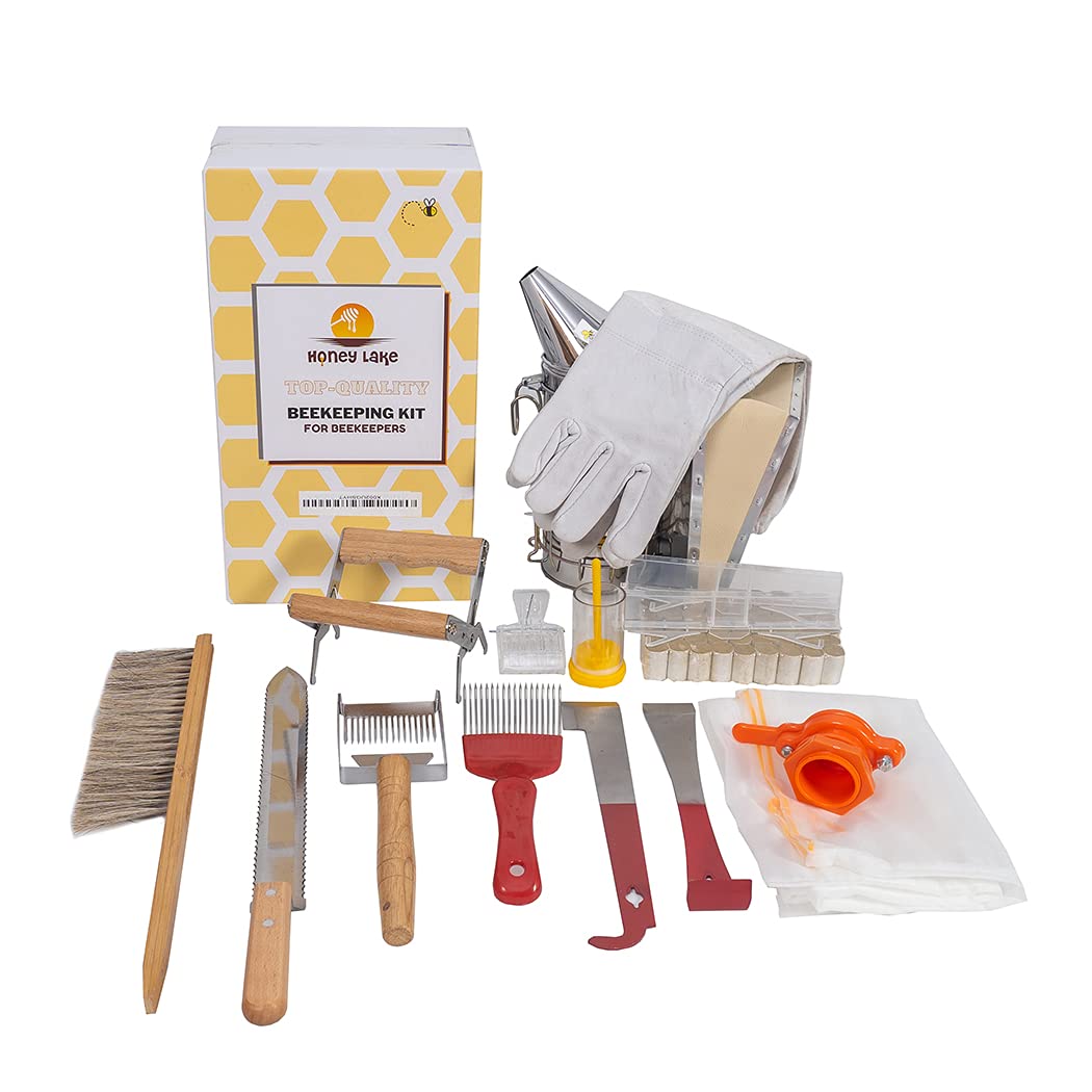 Honey Lake 16-Piece Beekeeping Starter Kit with Bee Smoker - Essential Beekeeping Supplies & Tools for Beginners & Professionals - Perfect for Hive Maintenance, Honey Harvesting & Beekeeping Activities