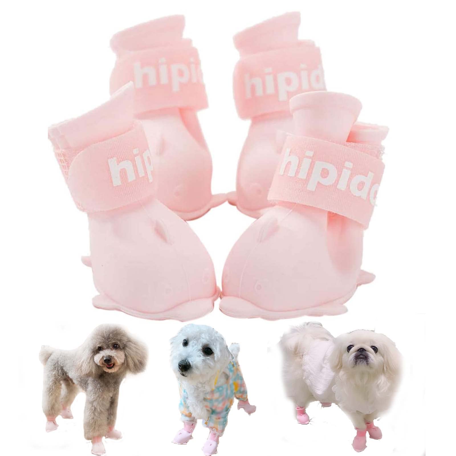 Waterproof Dog Boots for Small Dogs - Snow & Rain Protection (Pink, 4Pcs) - Perfect for Teddy Pomeranian & Bichon Outdoor Walks