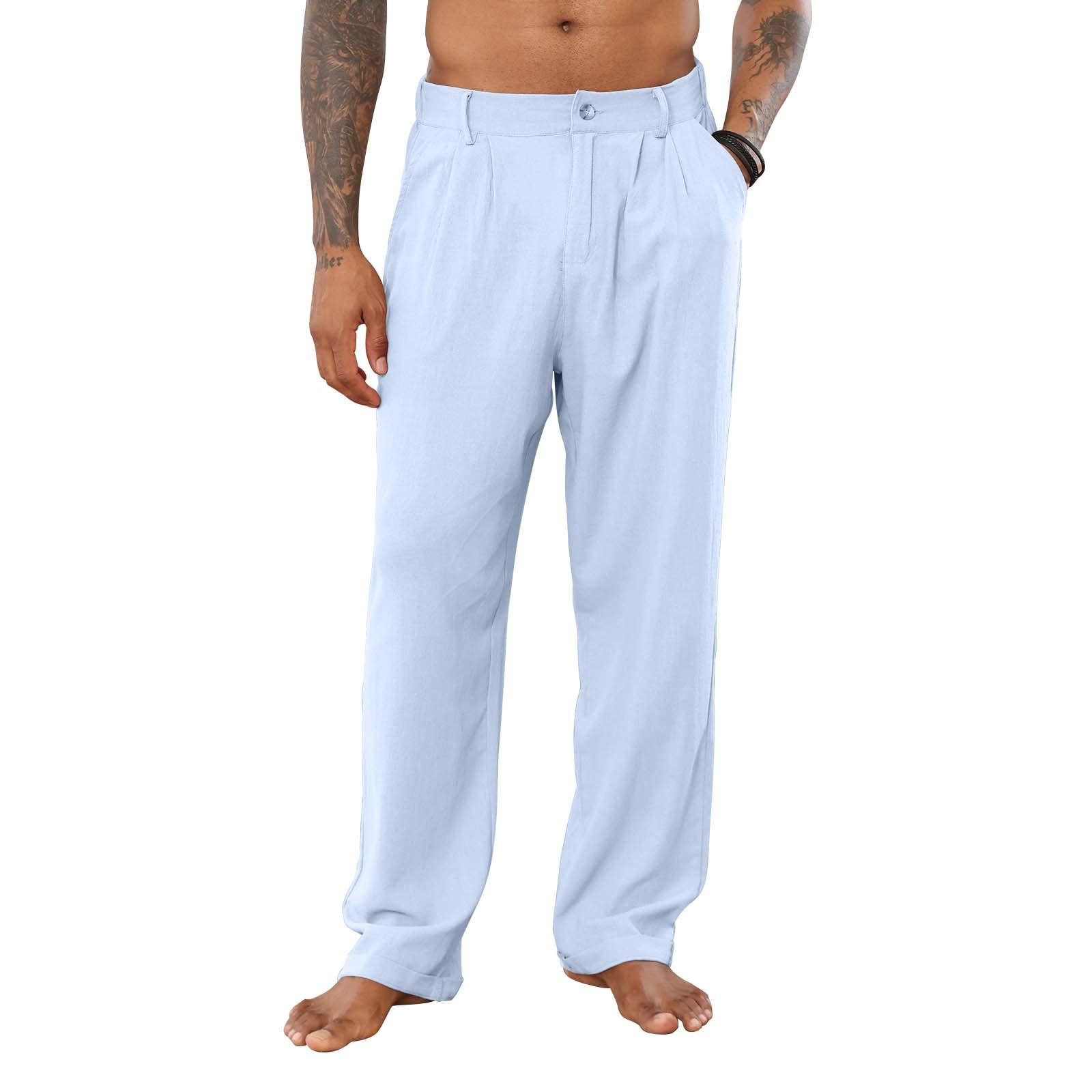 Men's Cotton Linen Pants with Elastic Drawstring Waist - Casual Loose Fit Yoga Beach Pants for Summer Travel, Lounge & Outdoor Activities