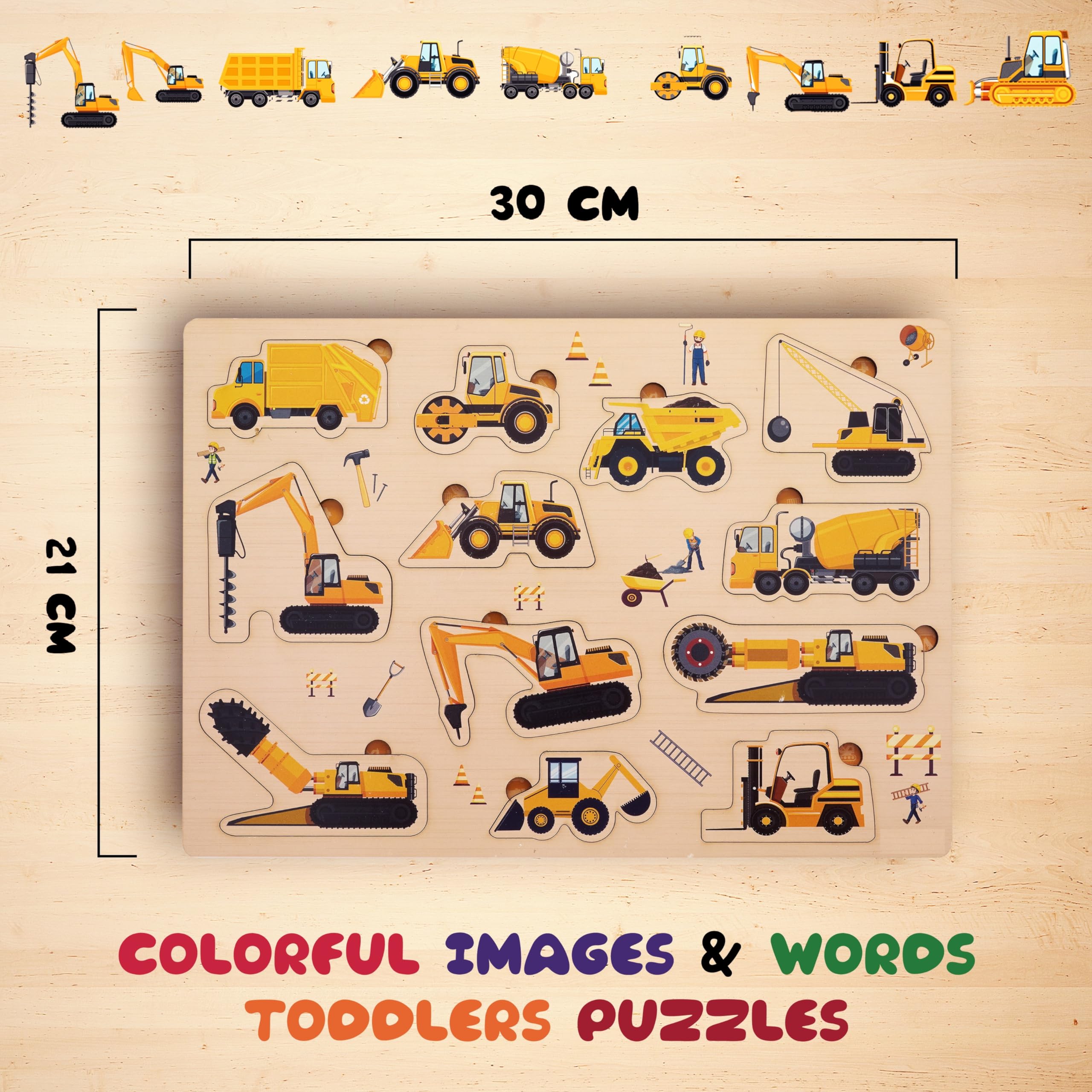 Construction Vehicle Wooden Puzzles for Toddlers - Montessori Learning Toys for Boys & Girls | Educational Gifts for Kids | Perfect for School & Playtime Activities