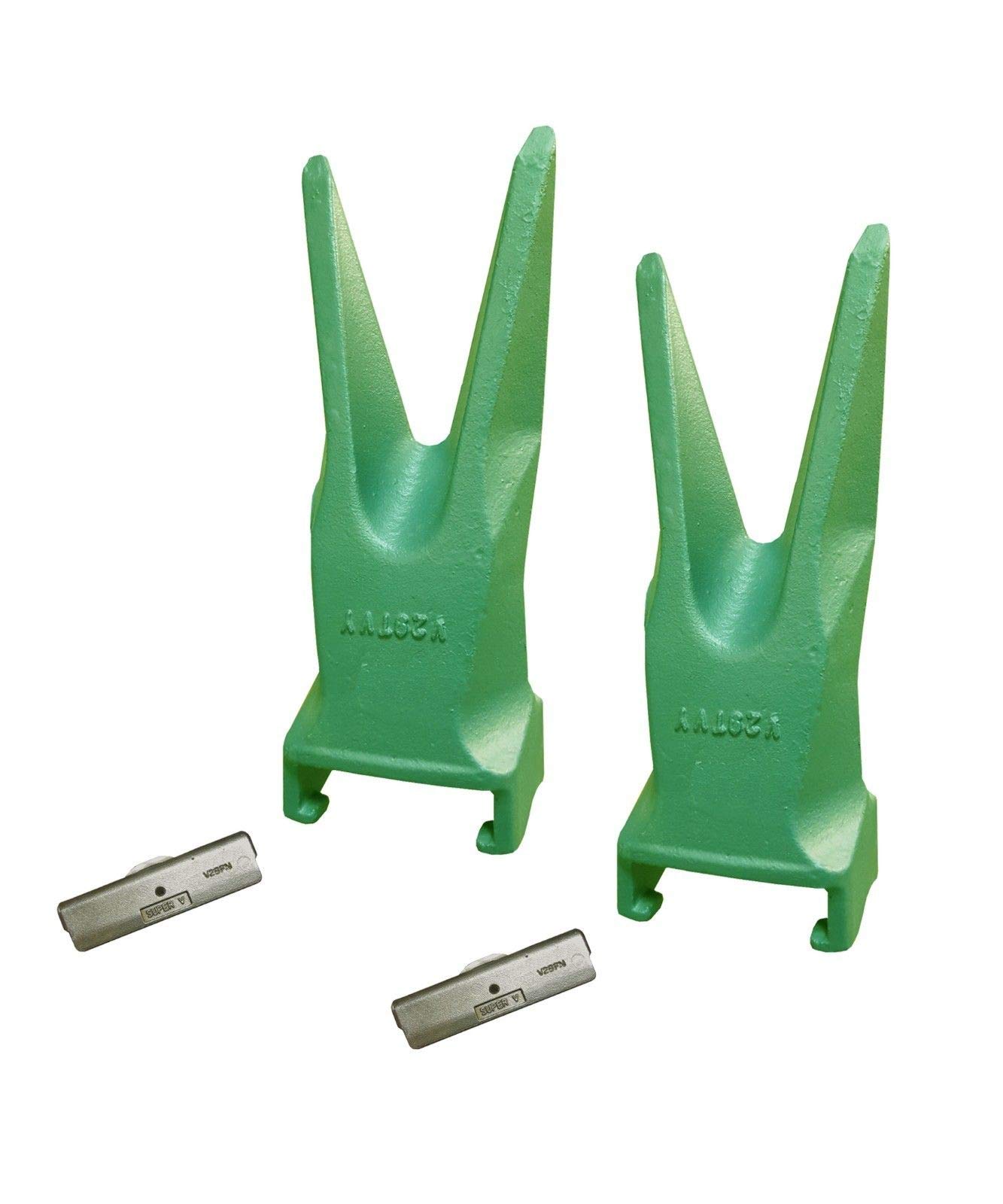 2-Pack Esco Style Super V Excavator Twin Tiger Rock Bucket Teeth & Pins - V29TVY Replacement Parts for Heavy-Duty Digging and Mining Operations