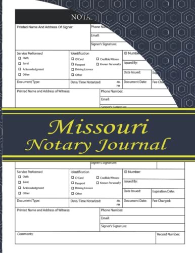 Missouri Notary Public Record Journal - 121 Pages, 240 Entries, Large Size | Modern Notary Log Book for Official Documentation & Legal Records | Perfect for Notaries, Attorneys, and Government Offices