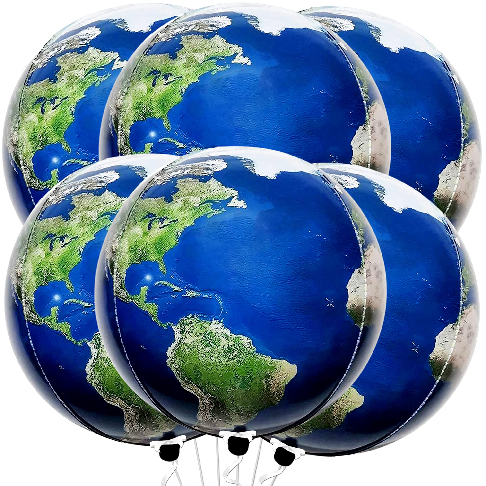 22 Inch Large Earth Bubble Balloons - Pack of 6 | 360 Degree Transparent World Map Globe Balloons for Earth Day Decorations, Birthday Parties, Baby Showers & Classroom Learning Activities