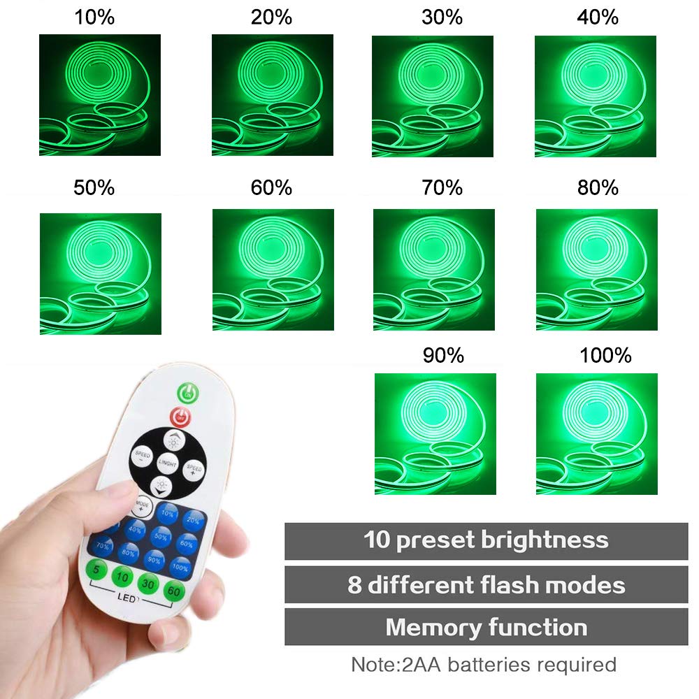 XUNATA 36ft LED Neon Strip Lights - Dimmable 110-120V Flexible Rope Light, 120 LEDs/M Waterproof 2835 SMD with Remote - Perfect for Party Decorations, Bedroom Lighting, Bar Signs & Wedding Backdrops (Green)