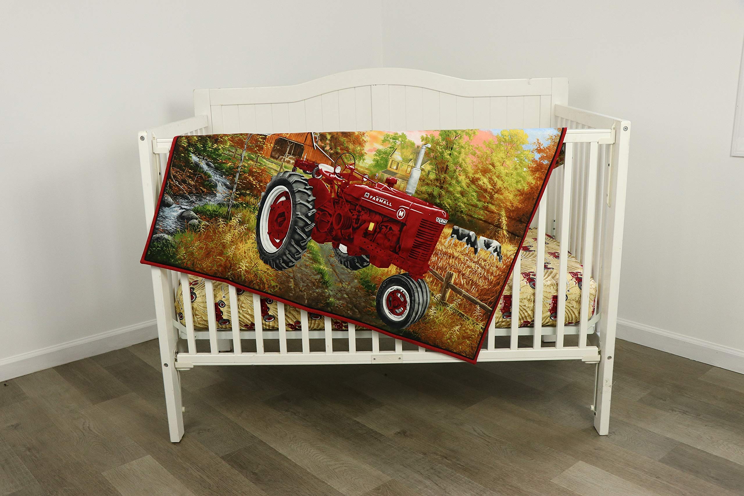 Vintage IH Farmall Tractor Crib Bedding Set - Farmall M Tractor Design with Tan Sheet | Cozy Nursery Decor for Baby Boys & Girls | Perfect for Farm-Themed Nurseries & Rustic Baby Showers
