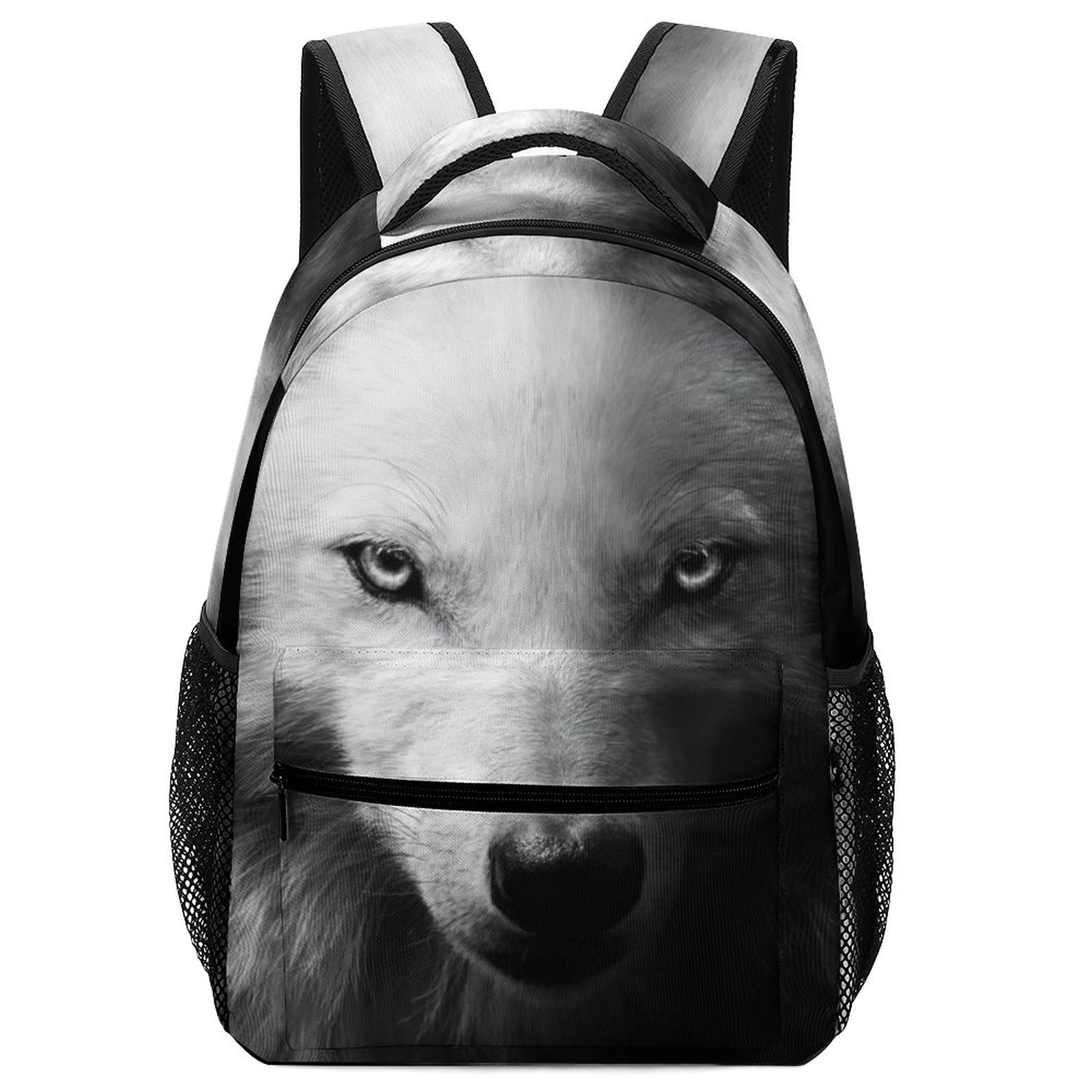 Kazynee White Wolf Laptop Backpack for Men & Women - 15.6 Inch Fantasy Grey Wolf Face Design Waterproof College School Travel Backpack - Perfect for Work, Hiking, and Daily Commute