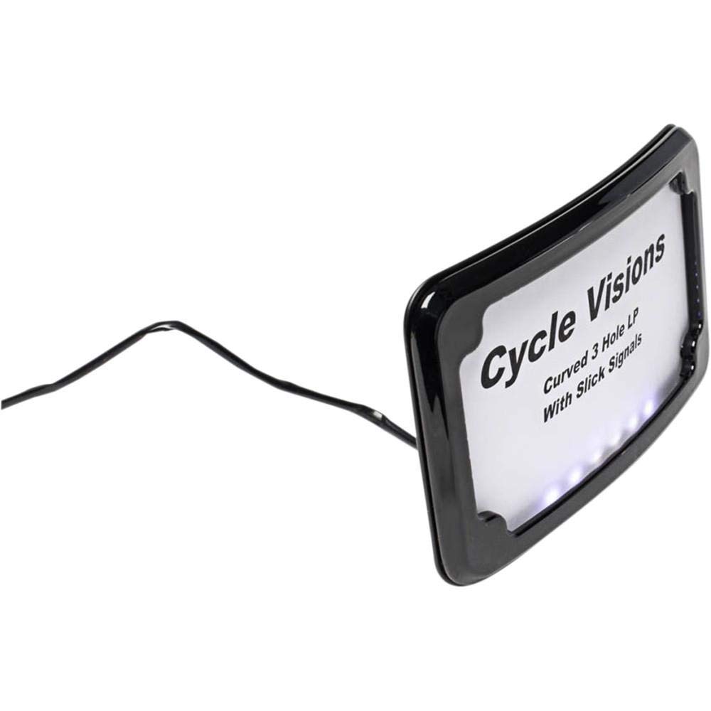 CV4641B Black Curved 3-Hole License Plate Mount with LED Lighted Frame - Universal Fit for Cars, Trucks & SUVs - Durable Weatherproof Design for Nighttime Visibility