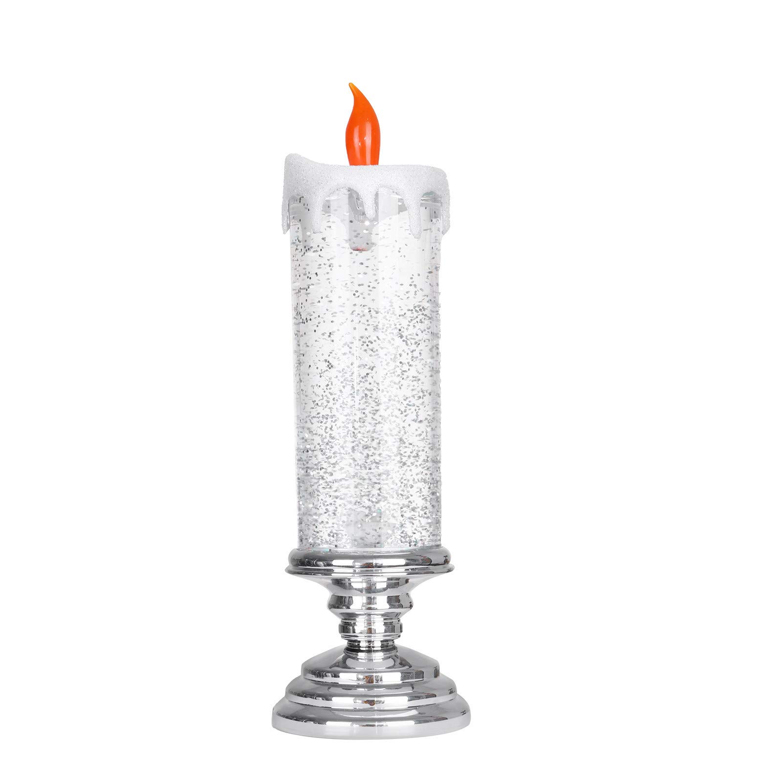 SOOTOP Silver Crystal LED Candle Light - Flameless Rotating Color Changing with Glitter for Christmas, Home Decor, Wedding, Romantic Ambiance