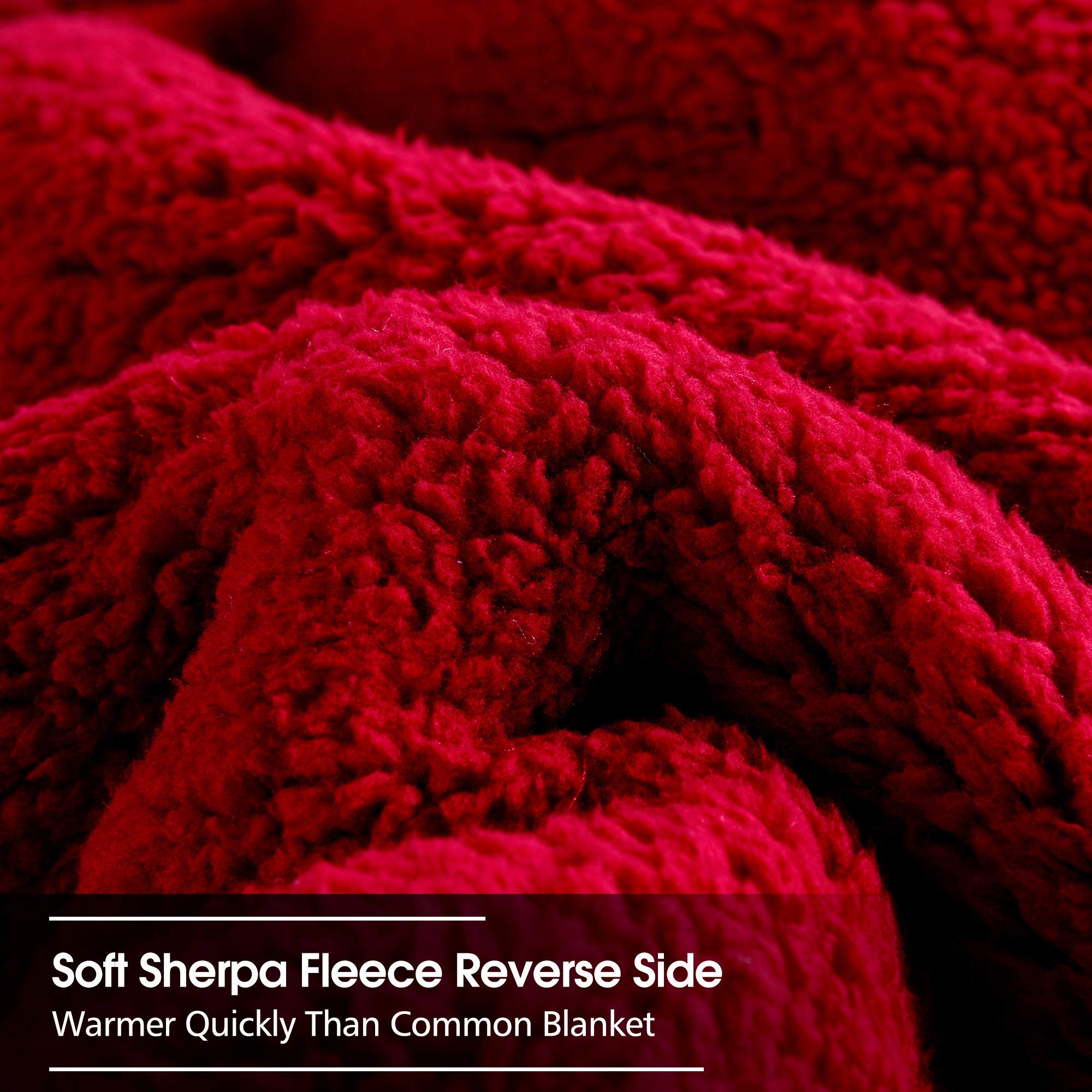 JML Sherpa Flannel Blanket - 3-Ply Fleece Blanket Set with 2 Pillow Shams | Ultra Soft & Warm Korean Style Printed Embossed Bed Blanket in Burgundy | Perfect for Cozy Nights, Living Room Lounging & Winter Bedding