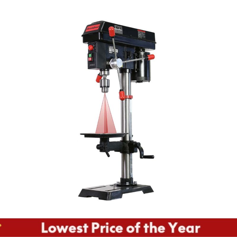 BUCKTOOL 12 Inch 6.2 Amp Professional Bench Drill Press with IIIA Laser & LED Work Light - Perfect for Woodworking, Metal Drilling & DIY Home Projects