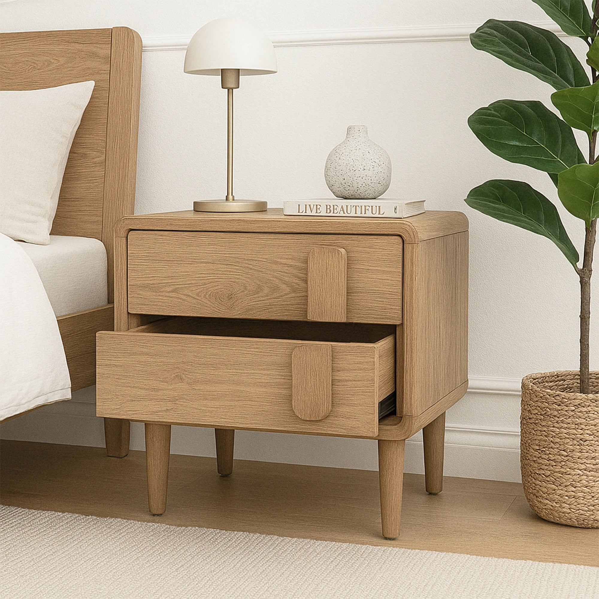 Modern Sora Side Table - Small Accent End Table for Living Room, Bedroom, or Office - Stylish Wooden Nightstand with Storage Shelf