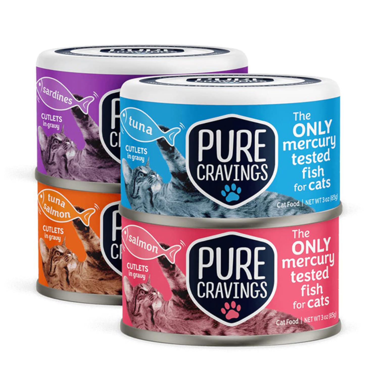 Premium Grain-Free Wet Cat Food Variety Pack - Tuna, Salmon & Sardines in Gravy | 100% Mercury-Tested, High Protein, Non-GMO Cat Food | 12-Pack for Adult & Senior Cats | Perfect for Mealtime, Travel & Picky Eaters