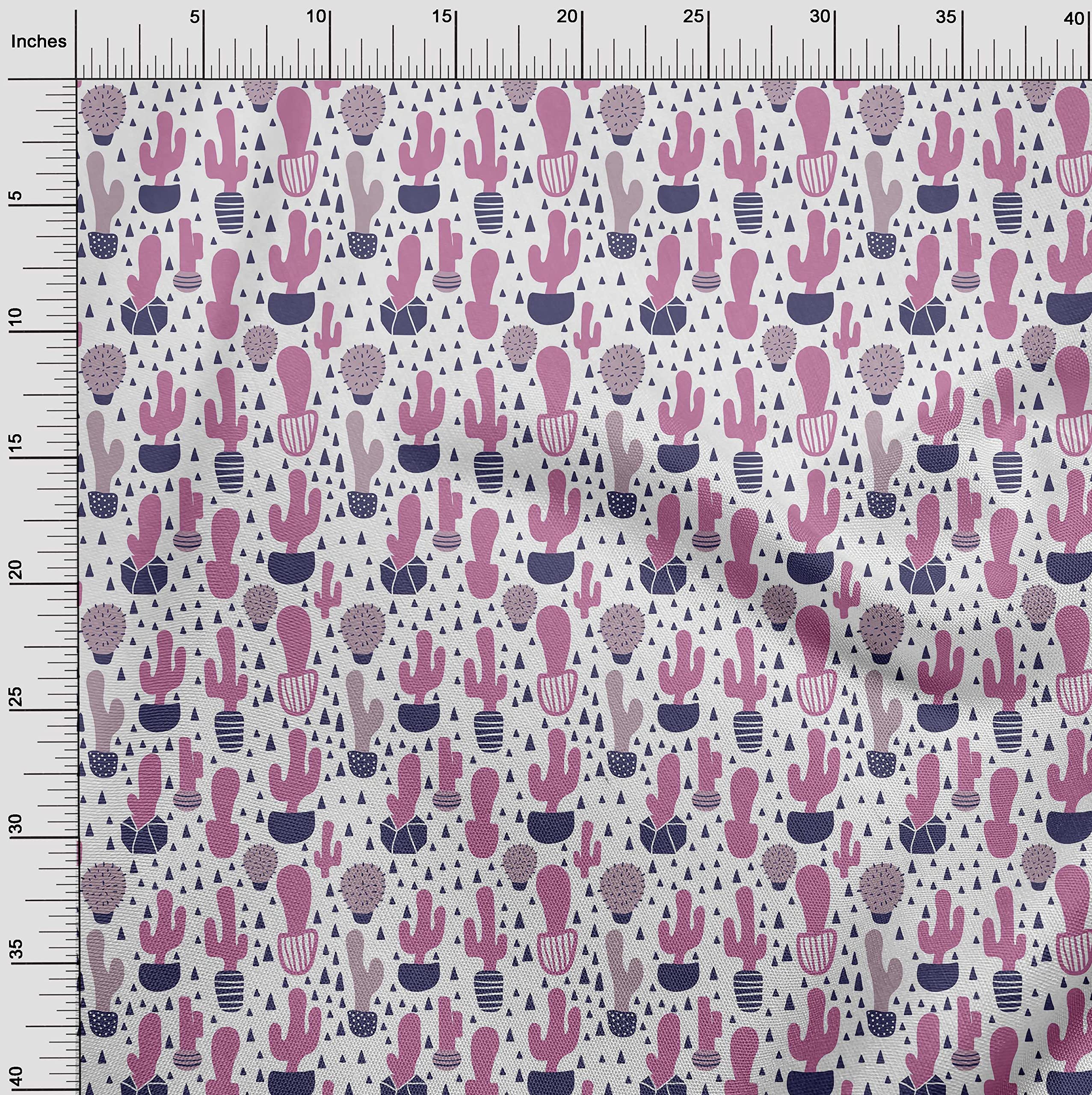 oneOone 60 Inch Wide Viscose Jersey Pink Cactus Print Fabric by The Yard - Soft Dress Material for DIY Summer Dresses, Skirts & Boho Fashion Projects
