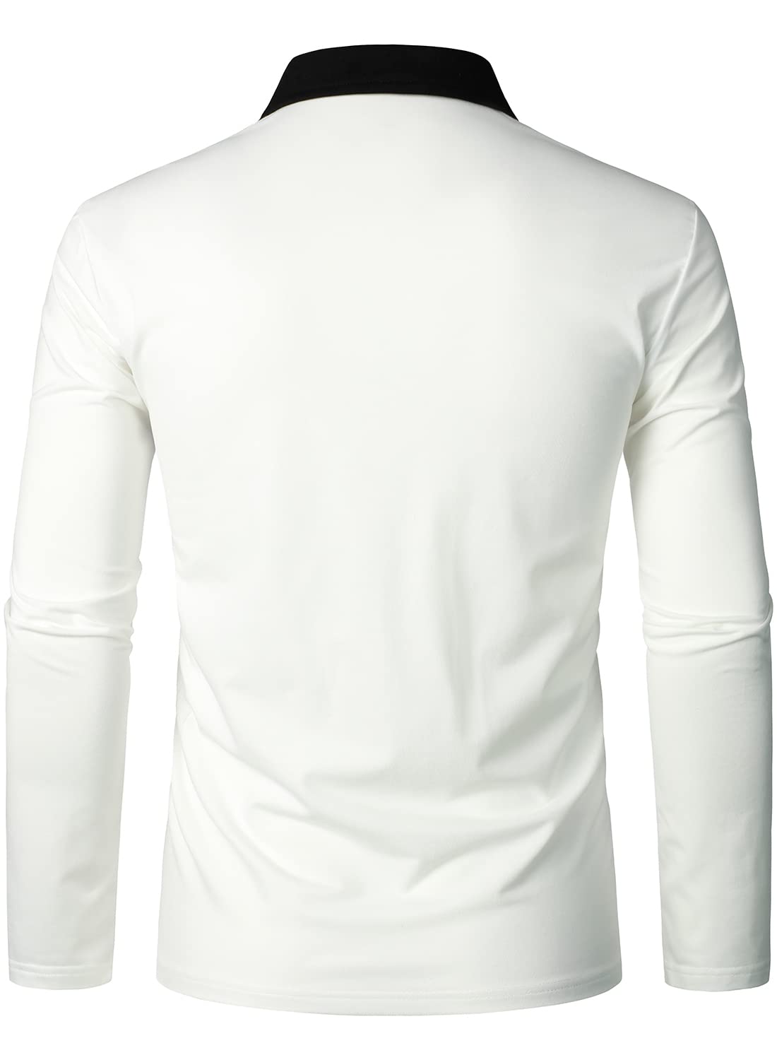 Men's Long Sleeve Polo Shirt with Color Block Design & Front Zipper - Stylish Casual Crew Neck T-Shirt for Work, Golf, and Everyday Wear