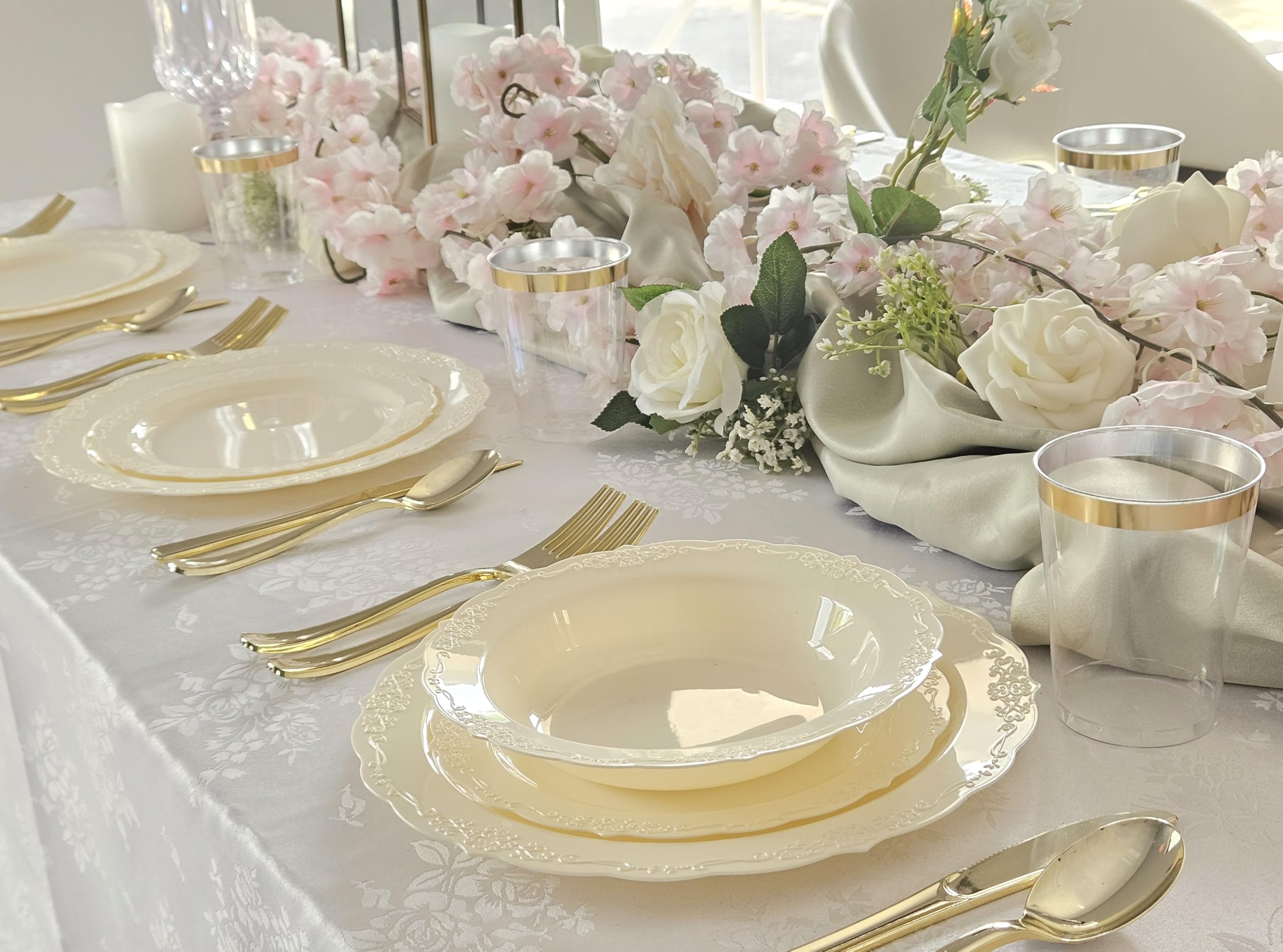240-Pack Disposable Plastic Plates - 10 Inch Ivory Dinner Plates for Weddings, Parties & Events | Elegant Verona Plain Design | Bulk Disposable Tableware for Catering, BBQs & Special Occasions