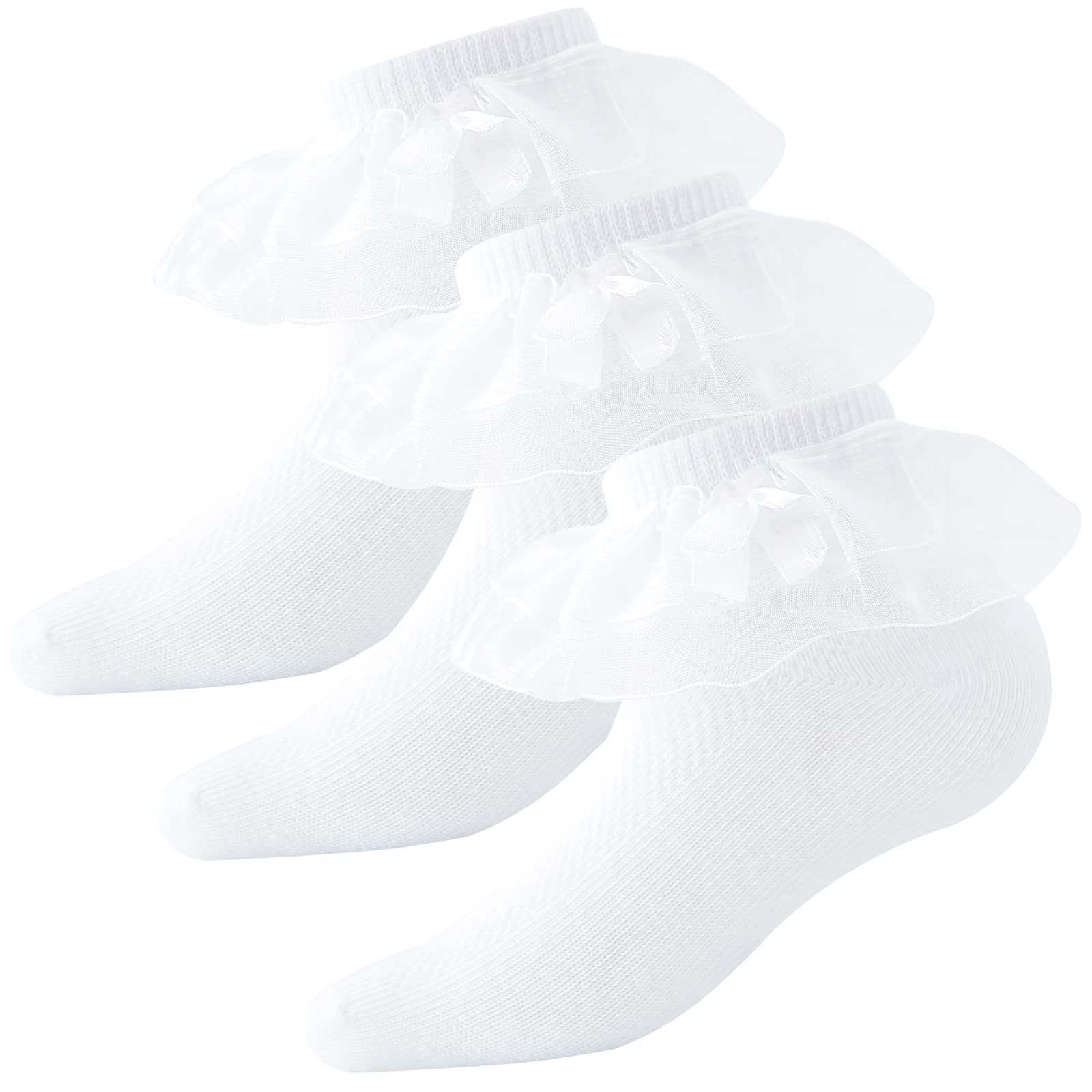 Girls Ruffle Socks - Frilly Lace Ankle Socks for Toddlers & Kids (3/6 Pairs) - Princess Dress Socks for School, Parties & Special Occasions