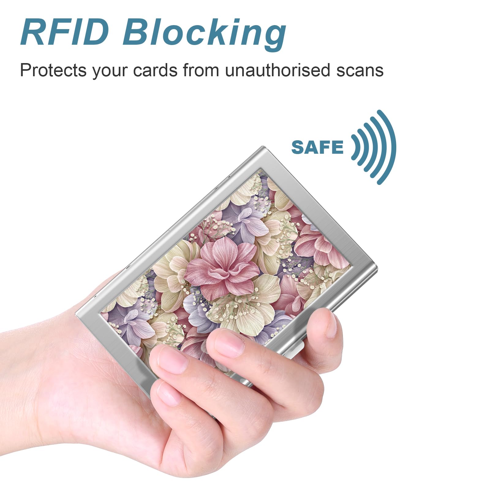 Rouidr Slim RFID Metal Credit Card Holder - Small Wallet for Business Cards & ID - Stylish Floral Design for Women & Men | Perfect for Travel, Office & Everyday Use