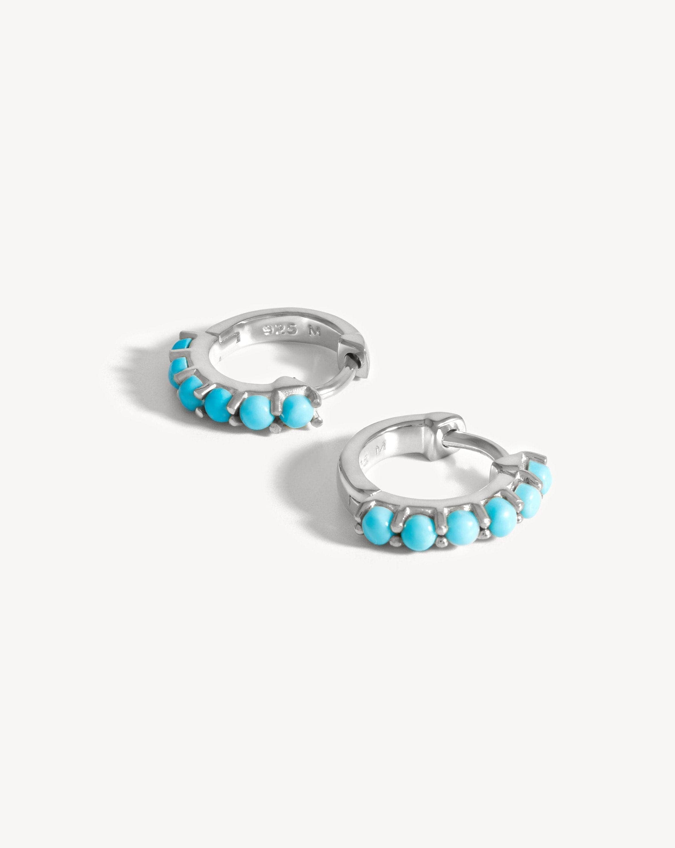 Gemstone Huggie Earrings - Sterling Silver & Turquoise for Women | Perfect for Casual Wear, Parties & Gifting