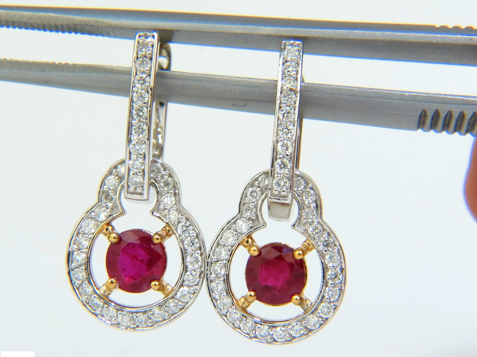 2.40CT Natural Fine Gem Red Ruby Diamond Dangle Hoop Earrings in 14KT Gold - Elegant Jewelry for Women, Perfect for Parties, Weddings & Special Occasions