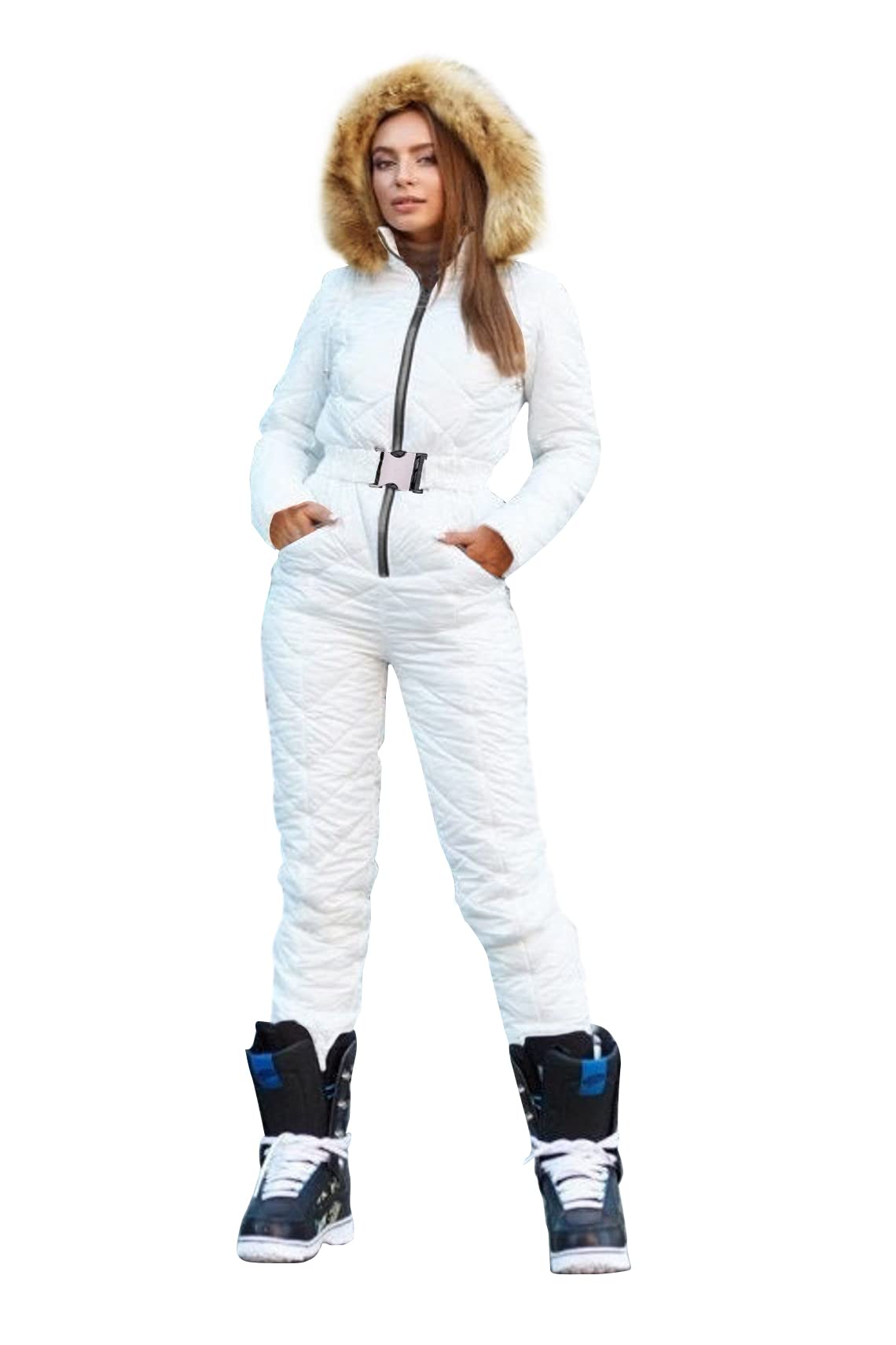 Yousify Women's Winter Ski Suit - One Piece Hooded Snowsuit with Fur Collar for Skiing, Snowboarding & Outdoor Sports | Waterproof & Warm Winter Coat for Cold Weather Adventures