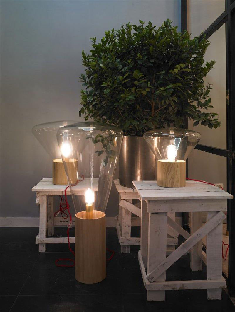 Modern Wood Table Lamp - Handcrafted Solid Oak Nightstand Light for Bedroom, Living Room & Office - Warm White LED Bulb Included for Cozy Ambience