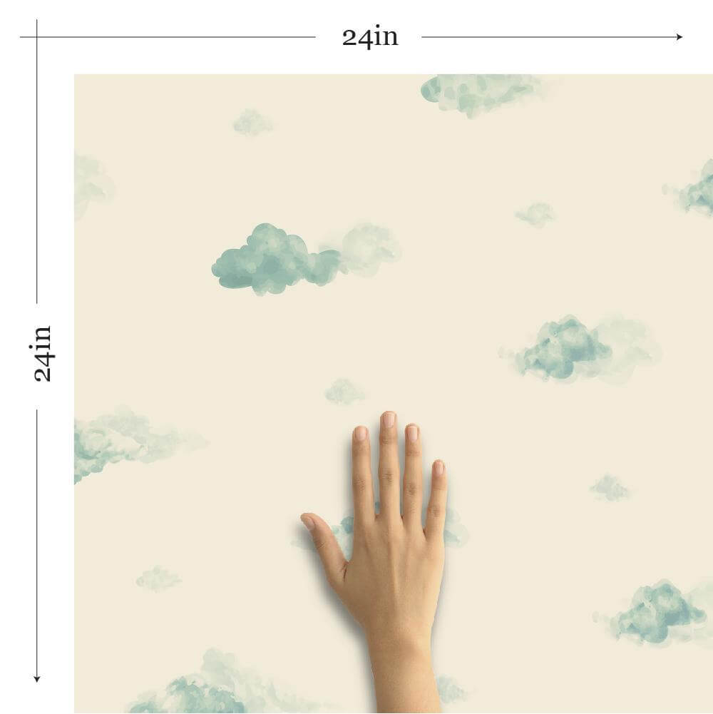Aqua Blue Clouds Baby Peel and Stick Removable Wallpaper - Self-Adhesive Nursery Wall Decal for Kids Room, Bedroom Decor - Easy to Install & Remove
