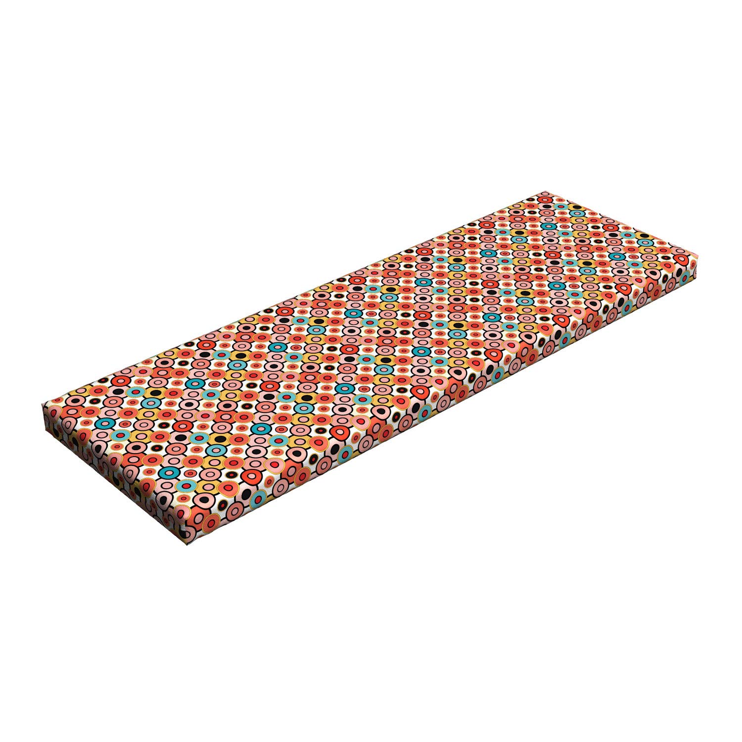 Ambesonne Psychedelic Bench Cushion - Vintage Colorful Nested Circles Design, Non-Slip HR Foam Seat Pad with Decorative Fabric Cover, 45