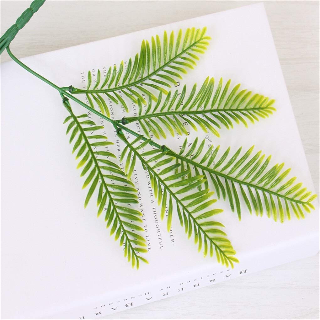 2 Pack Artificial Green Fern Plants - 5 Branches Fake PVC Ferns for Wedding, Party, Home, Office & Hotel Decor (Yellow) | Perfect for Centerpieces, Table Settings & Indoor Greenery