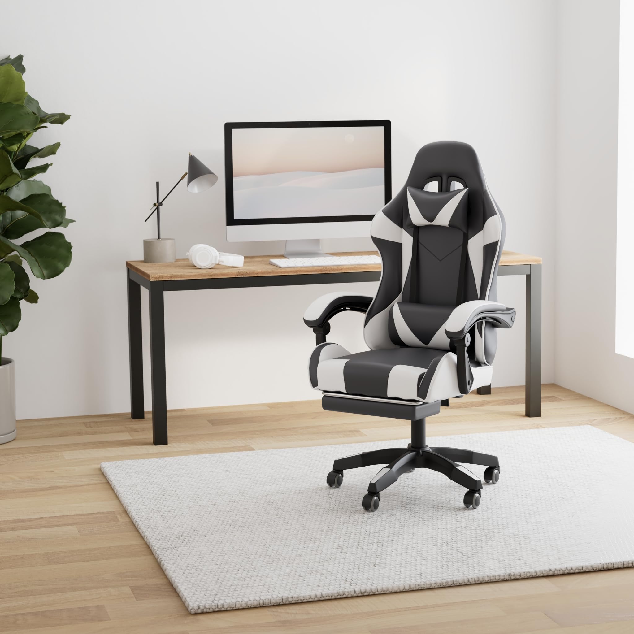 Ergonomic Walden Gaming Chair - Adjustable Office Chair with Lumbar Support, Swivel & Height Adjustable for PC, Racing & Video Games - Perfect for Home Office, Gaming Setup & Workstations (White)