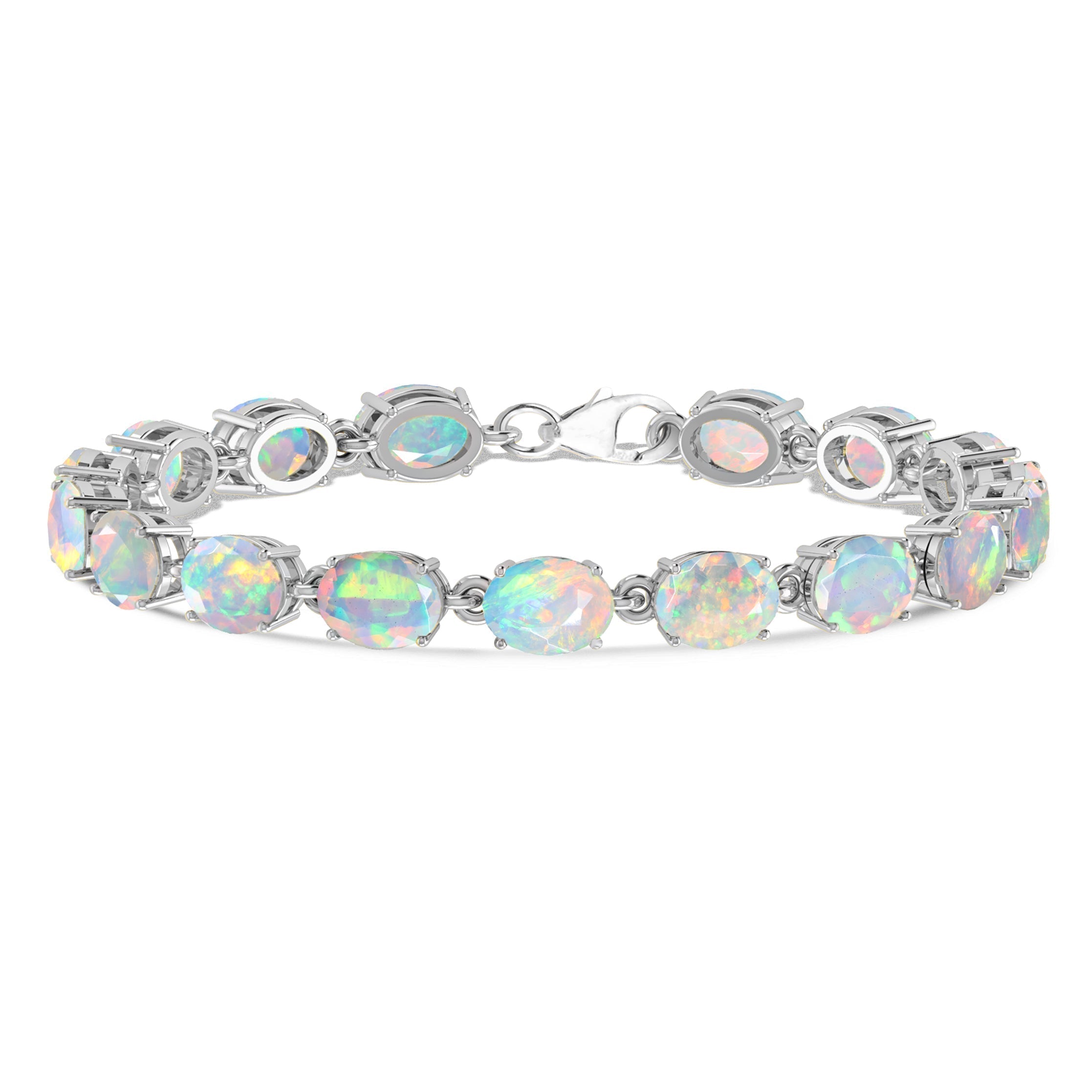 Green Natural Fire Opal Gemstone Tennis Bracelet for Women | Elegant 14K Gold Plated Jewelry for Party, Wedding & Special Occasions
