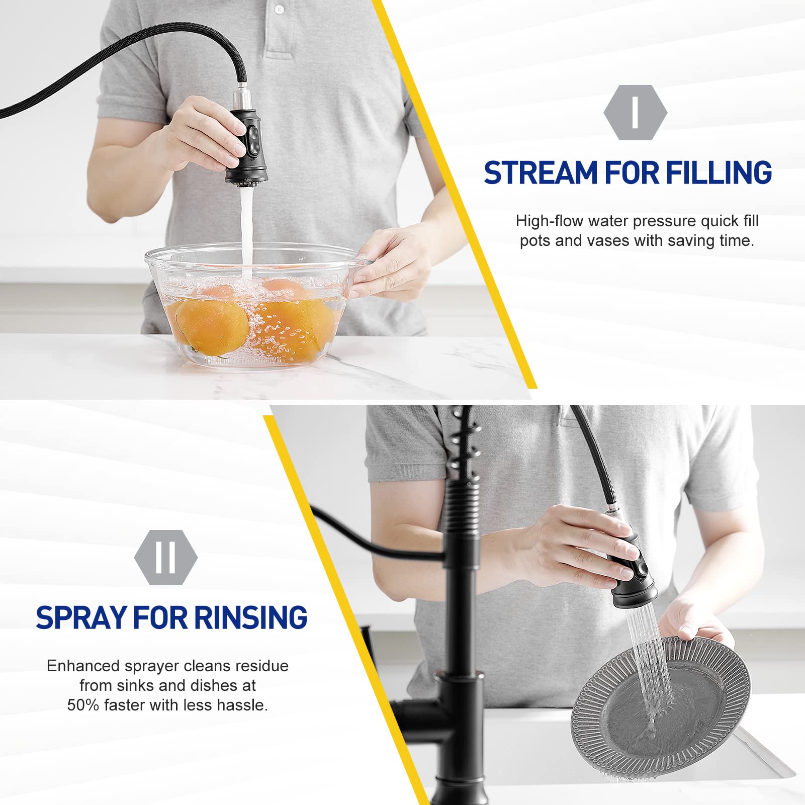Matte Black Touchless Kitchen Faucet - WOJIUBUXIN Motion Sensor Smart Sink Faucet with Pull Down Sprayer, Single Handle Hands-Free Commercial Faucet for Modern Kitchens, Restaurants & Food Prep Areas