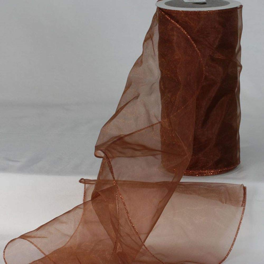 Premium Copper Brown & Gold Edge Wired Craft Organza Ribbon - 9