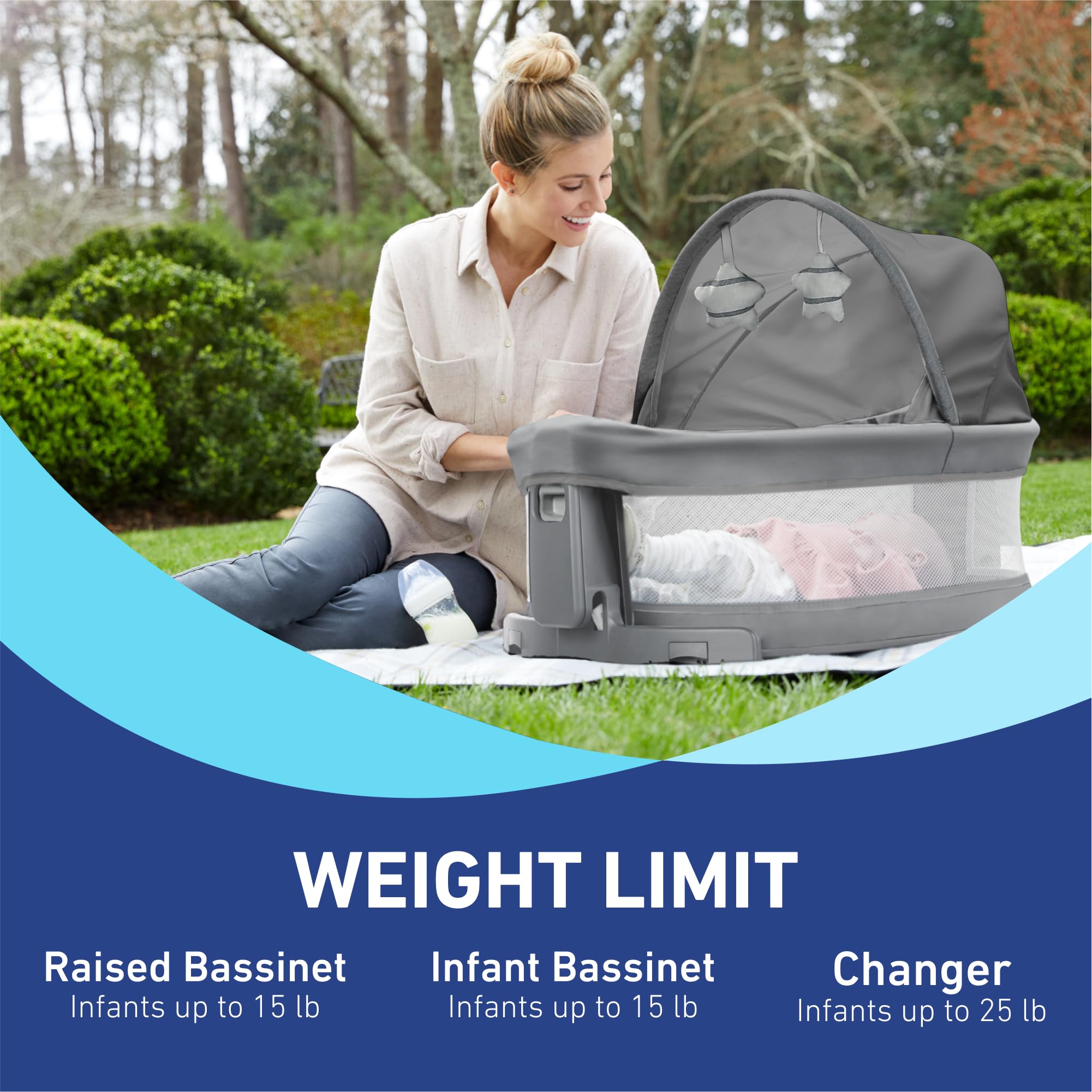 Graco Pack 'n Play Dome LX Portable Playard with Removable Bassinet - Lightweight Travel Crib for Babies & Toddlers - One-Push Fold Design - Redmond Pattern - Perfect for Home, Travel & Daycare Use