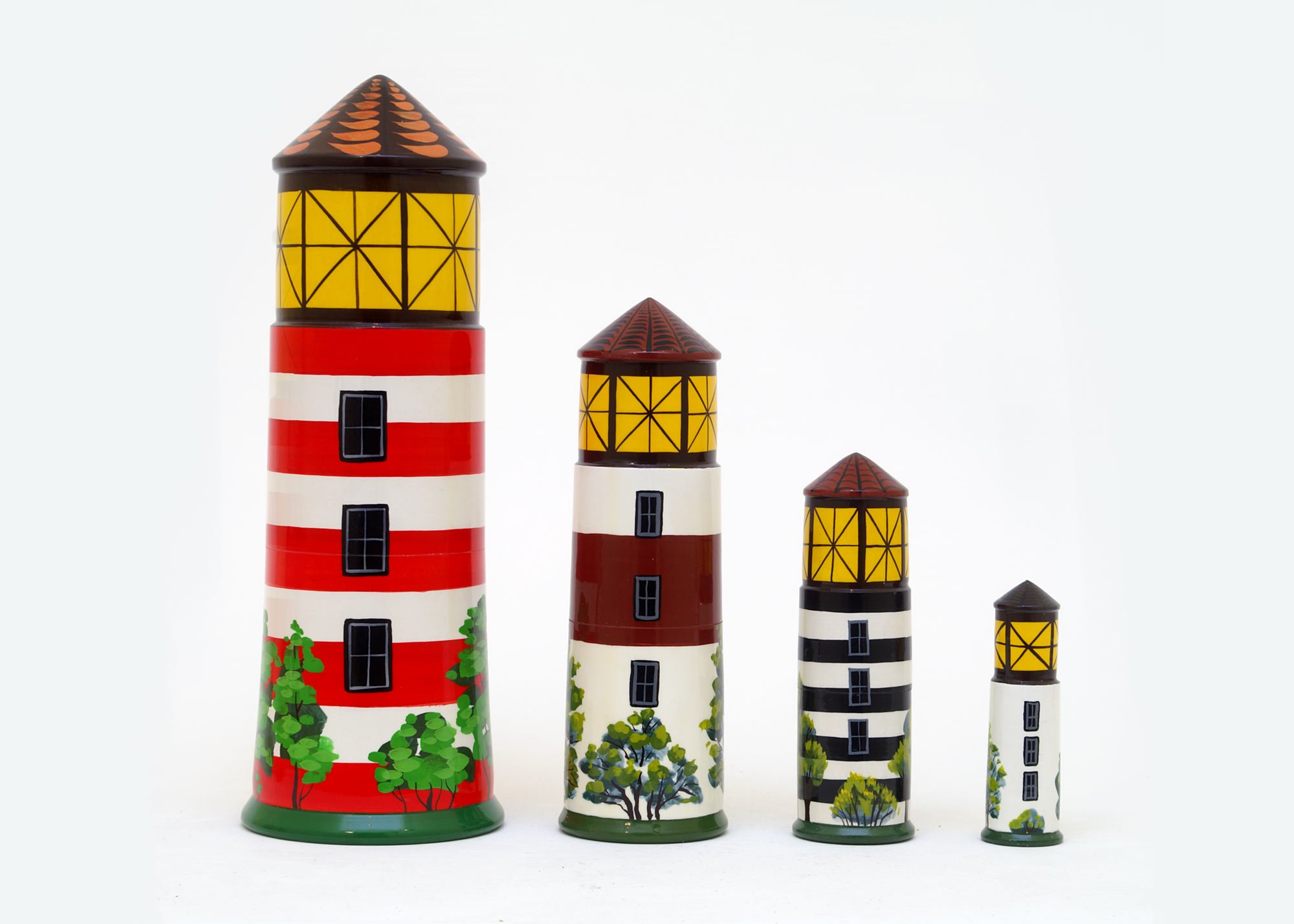 Golden Cockerel Lighthouse Beacons Nesting Doll Set - 4 Piece Russian Stacking Dolls 11 Inch - Perfect for Home Decor, Gift Giving & Cultural Collectibles
