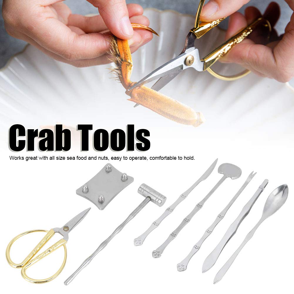 Premium 8-Piece Stainless Steel Crab Crackers & Seafood Tool Set - Crab Forks, Scissors, Claw Tools with Golden Dragon Design for Home, Travel & Outdoor Dining