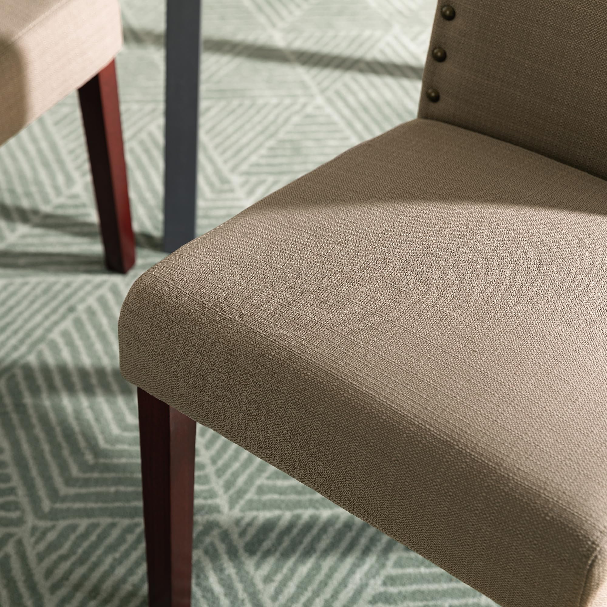Glitzhome Set of 2 Upholstered Dining Chairs - Modern Padded Fabric Kitchen Side Chairs, Armless Brown - Perfect for Dining Room, Breakfast Nook & Small Space Decor