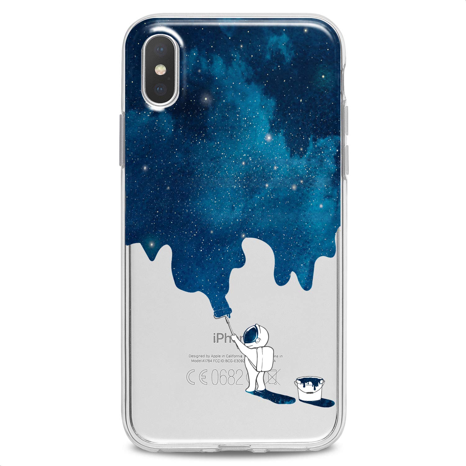 Premium Clear TPU Phone Case for iPhone 16/15/14/13/12/11 Pro Max/Plus/Mini/Xs/Xr/X/8/7/6/5/SE - Slim Flexible Silicone Protective Cover with Cute Kawaii Space Design & Funny Blue Paint Pattern | Perfect for Women, Teens & Everyday Use